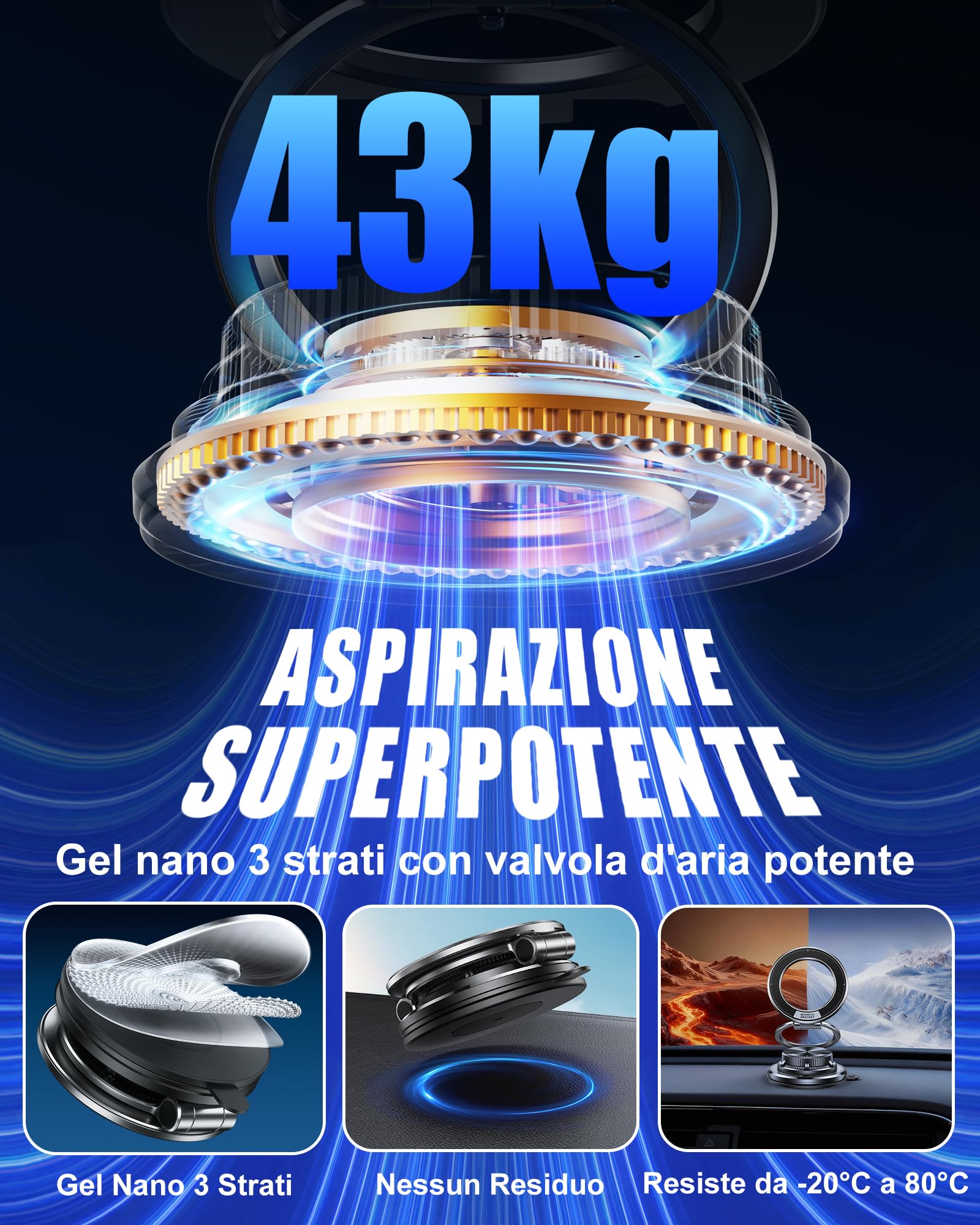 Porta Cellulare Auto Magnetico Glangeh Ultra Sottile Metallo 360° Rotazione