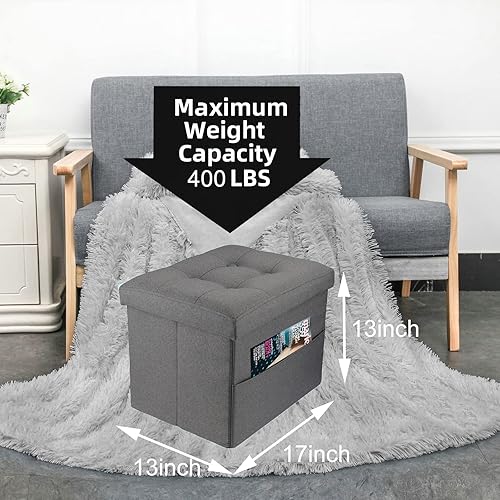 Miniatura 3 de Hamgtrion Otomana plegable con almacenamiento - gris L17W13H13inches