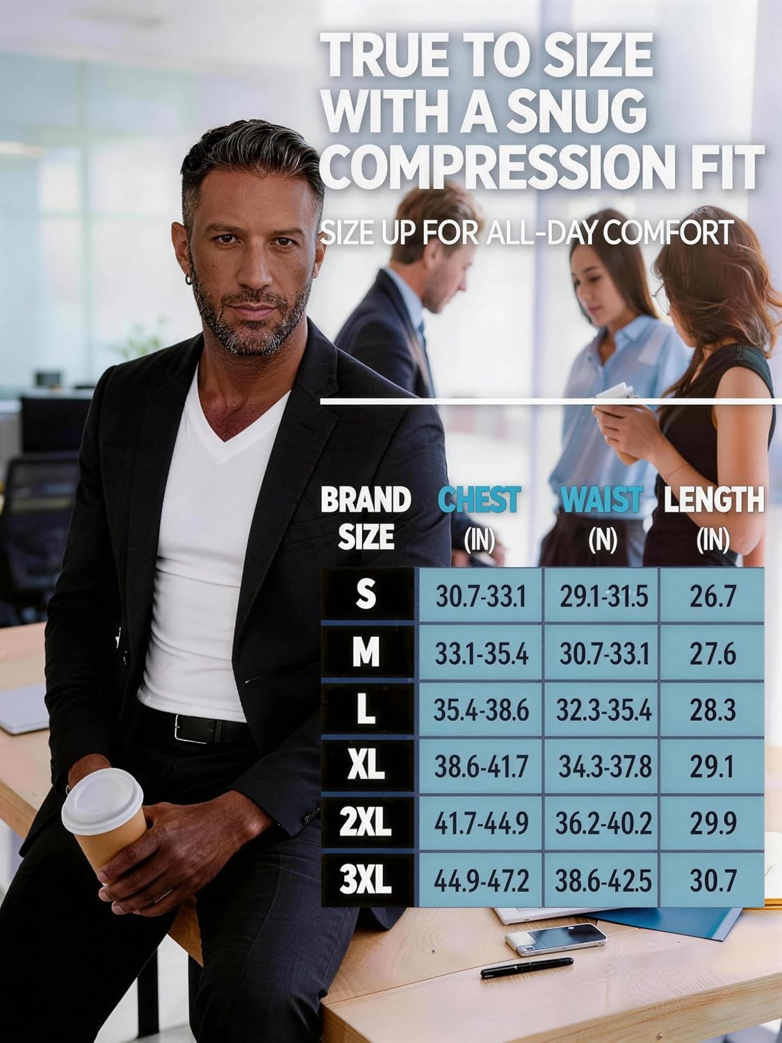 KOCLES Gynecomastia Undershirt V-Neck Chest Compression Shirt for Men Slimming Undershirt Body Shaper Shapewear