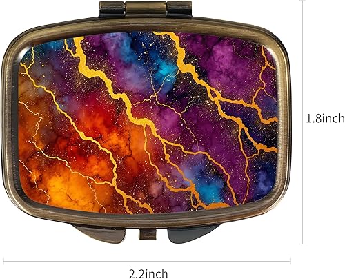 Miniatura 3 de Dynippy Pastillero con espejo, bolsillo retro, 2 compartimentos, organizador de píldoras de vitaminas para bolsa de bolsillo y viajes (A-flores