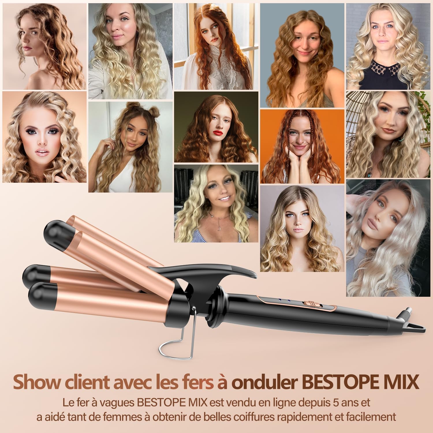 Boucleur 3 Tete Fer a Boucler- 22mm Boucleur a Cheveux en Céramique Fer à Friser 2 Températures, Fer a Onduler Chauffage Rapide pour Cheveux Longs, Courts