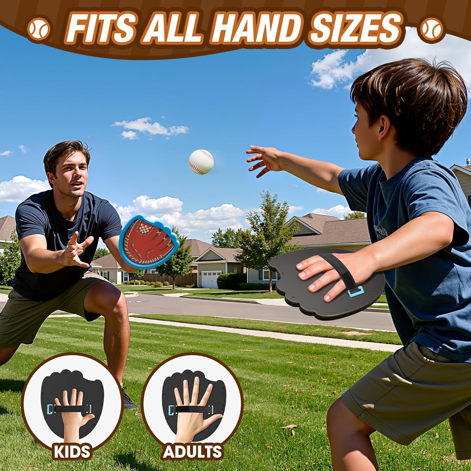 Toss and Catch Ball Game, Outdoor Toys for Kids, Beach Pool Yard Games for Teens & Family, Toddler Baseball Glove Birthday Gifts for 3 4 5 6 7 8+ Year Old Boys & Girls (4 Paddles & 6 Balls) - Image 5