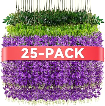 Alotiki Purple Wisteria Hanging Flowers, 25 Pack Fake Hanging Flowers