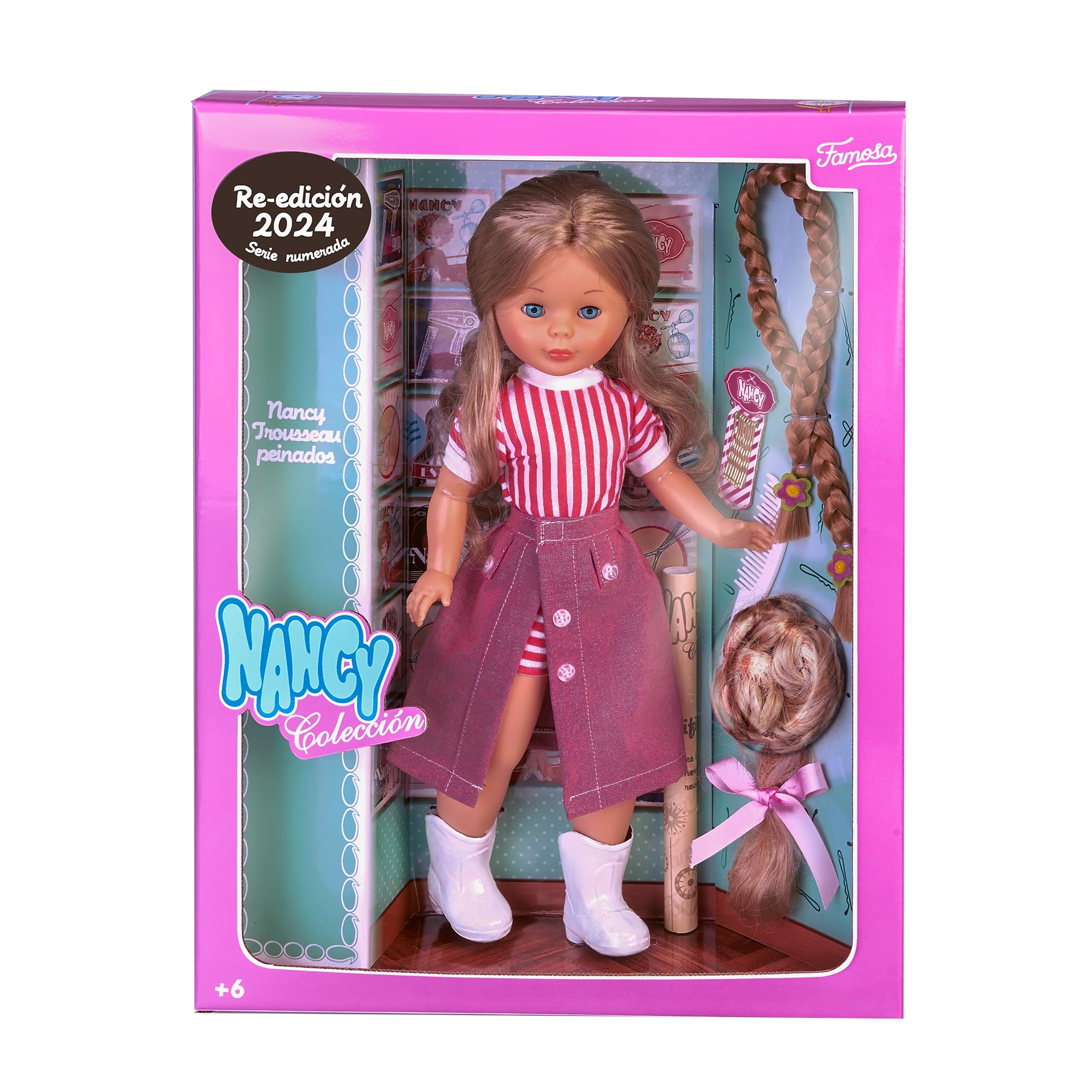 Nancy Colección Trousseau Peinados Reedición 1973, Incluye Trenza y Moño Postizos, Peine y Horquillas, Edición con Número de Serie y Certificado de Autenticidad, Famosa (NAL11000)