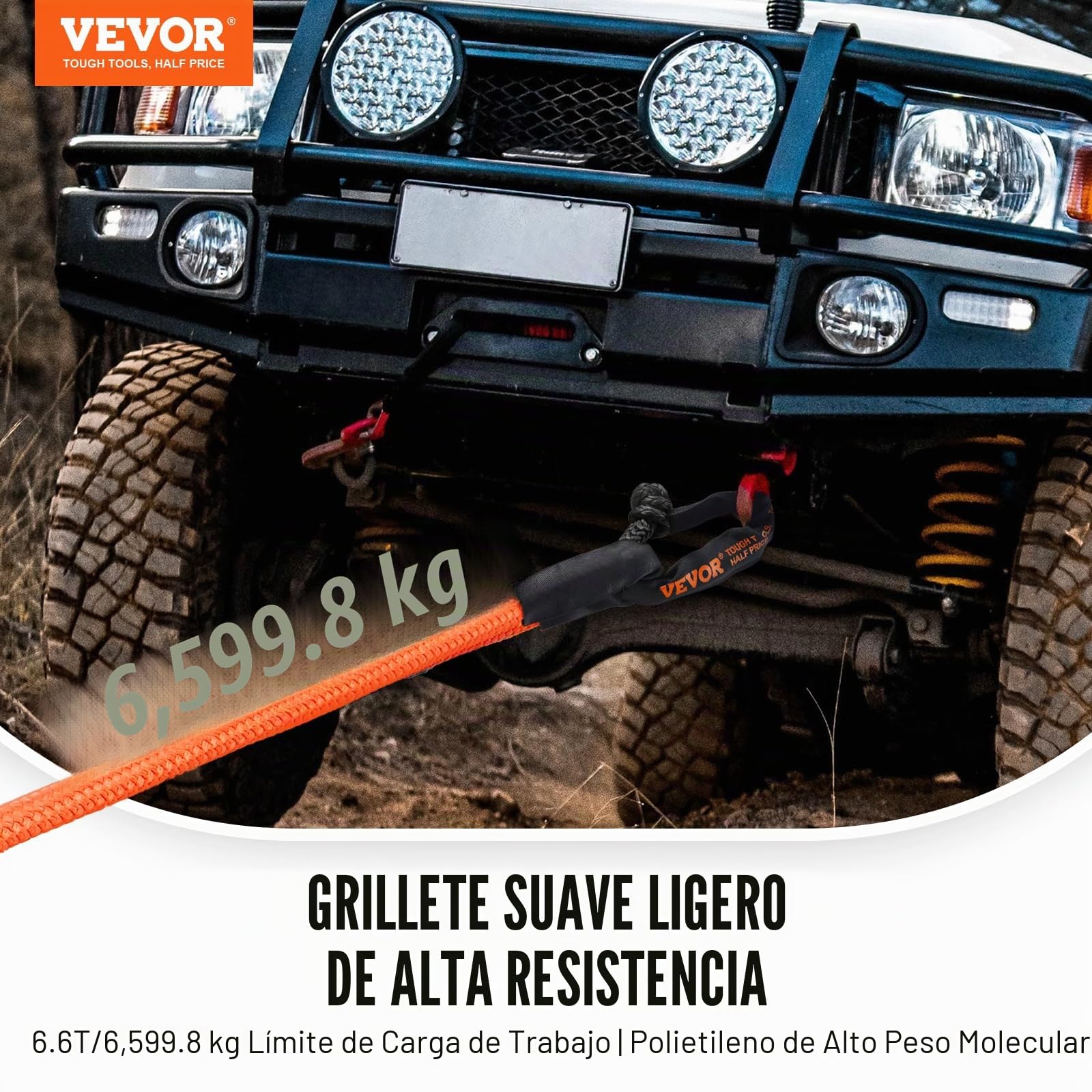 VEVOR Grillete Suave Sintético, 12,7 x 558,8 mm, 2 Piezas, 20 T Grillete de Remolque de Resistencia a la Rotura con 2 Mangas Adicionales y Bolsa de Almacenamiento para UTV, ATV, Camión, Jeep, Negro