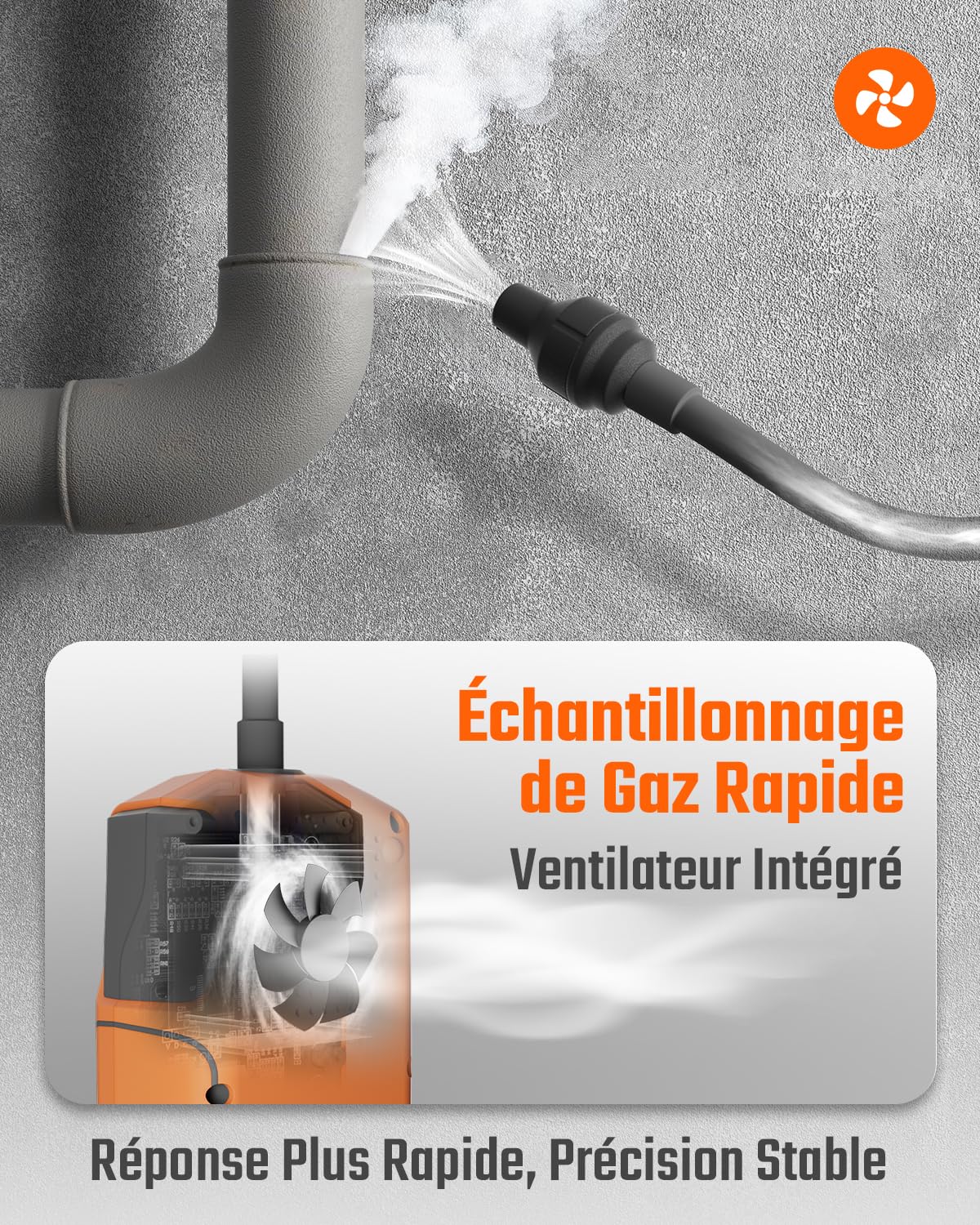 TopTes Détecteur de Gaz Rechargeable PT-990 avec Une Sonde de 28 cm, Plage 0–10 000 ppm, Enregistrement des données et 3 Types d’Alarme, Détecteur de Fuite de Gaz pour Propane, méthane - Orange