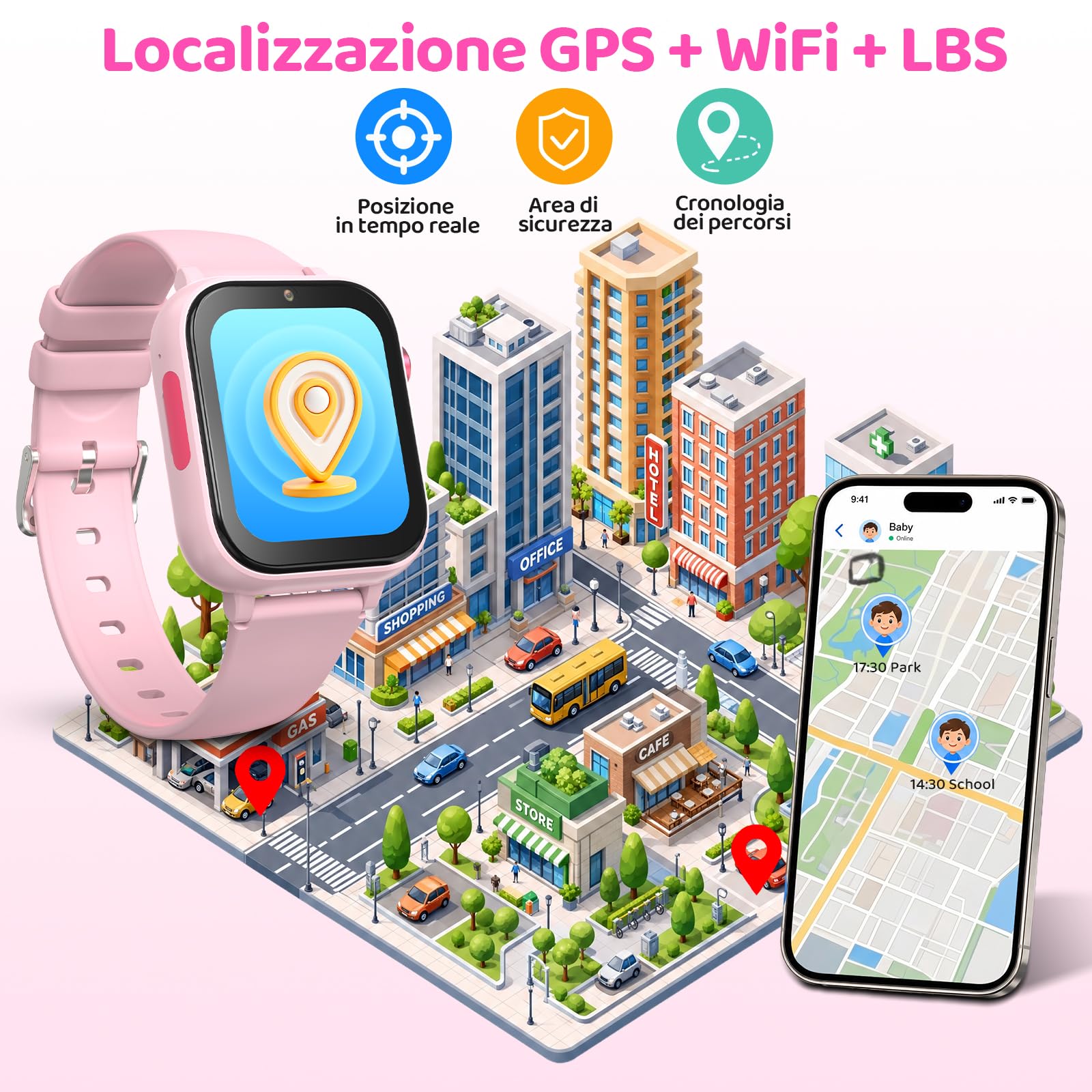 CHAKEYAKE Reloj Inteligente Niño, 4G Llamadas de Voz y Vídeo, GPS, SOS, IP67, Modo Clase, Rastreador de Sueño y Podómetro, Pantalla Táctil de 1.83 Pulgadas, Regalo Ideal para Niños y Niñas 4-12, Rosa