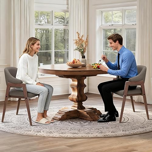 Miniatura 6 de Juego de 2 sillas de comedor de madera, silla de comedor tapizada de tela moderna, sillas auxiliares de cocina, silla de cena de granja con respaldo