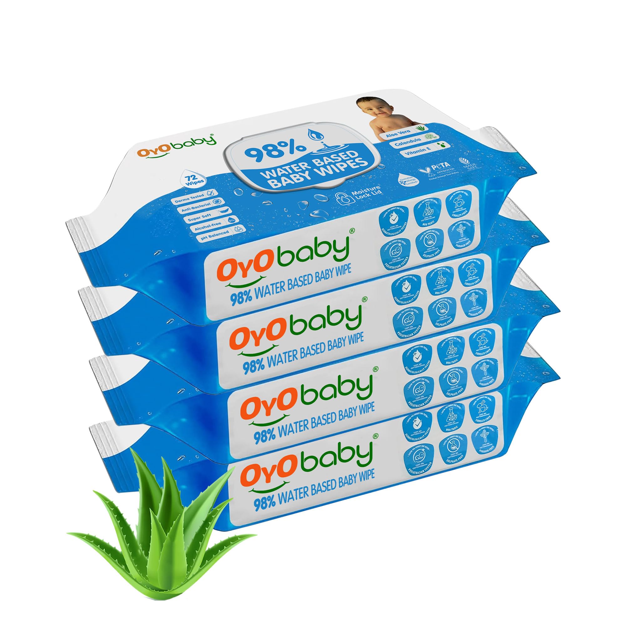 OYO BABY Wipes for new born baby with Lid | 72 Wipes x Pack of 4-288 Wipes for kid | Extra Thick & Moist Wet Vipes for Babies | Prevents Skin Redness & Rashes | Enriched with Aloe Vera, Vitamin E-image-18
