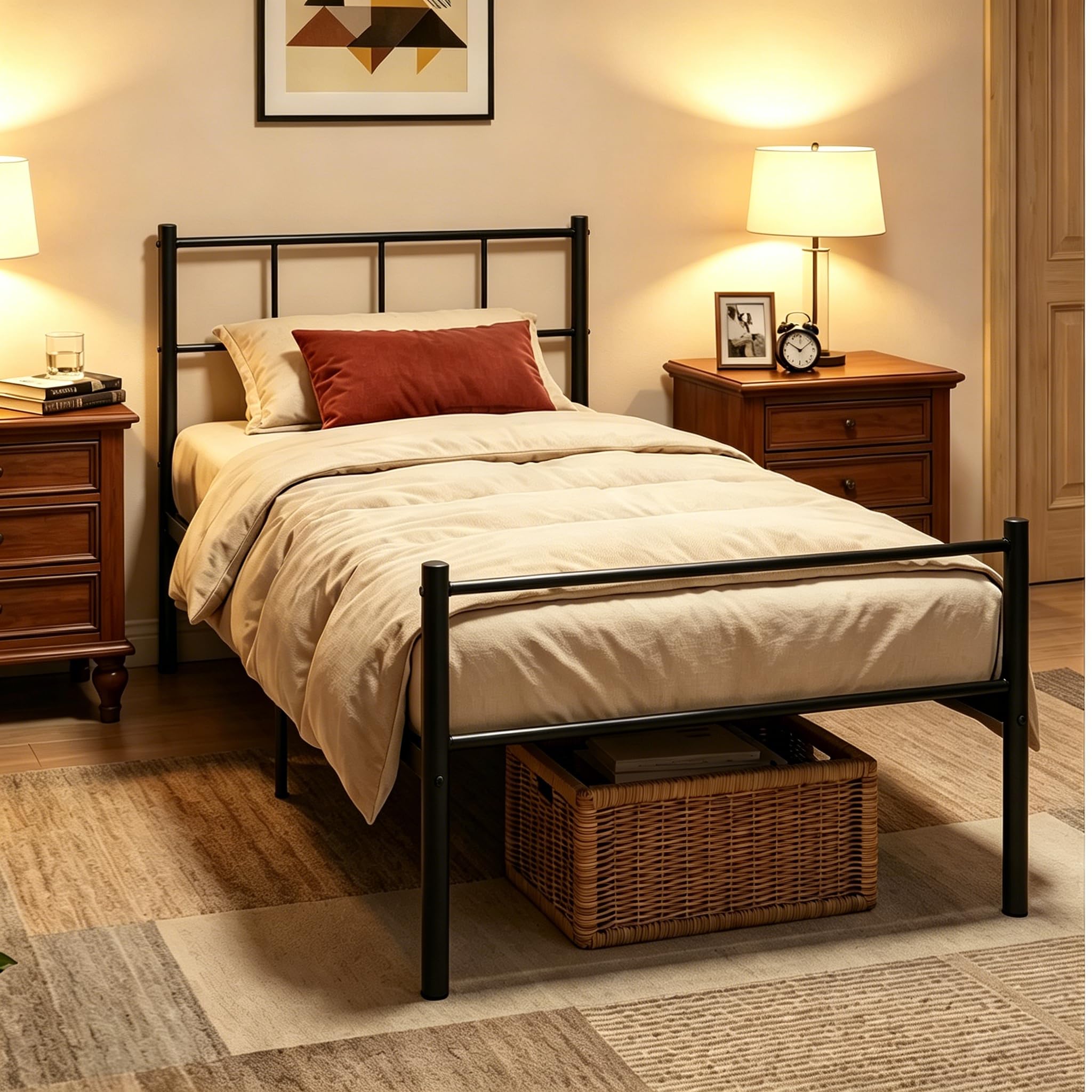 Panana Metal Single Bed Frame Metal Frames 3ft Bed Platform with Headboard and Footboard (Black, Model3) โ image 1