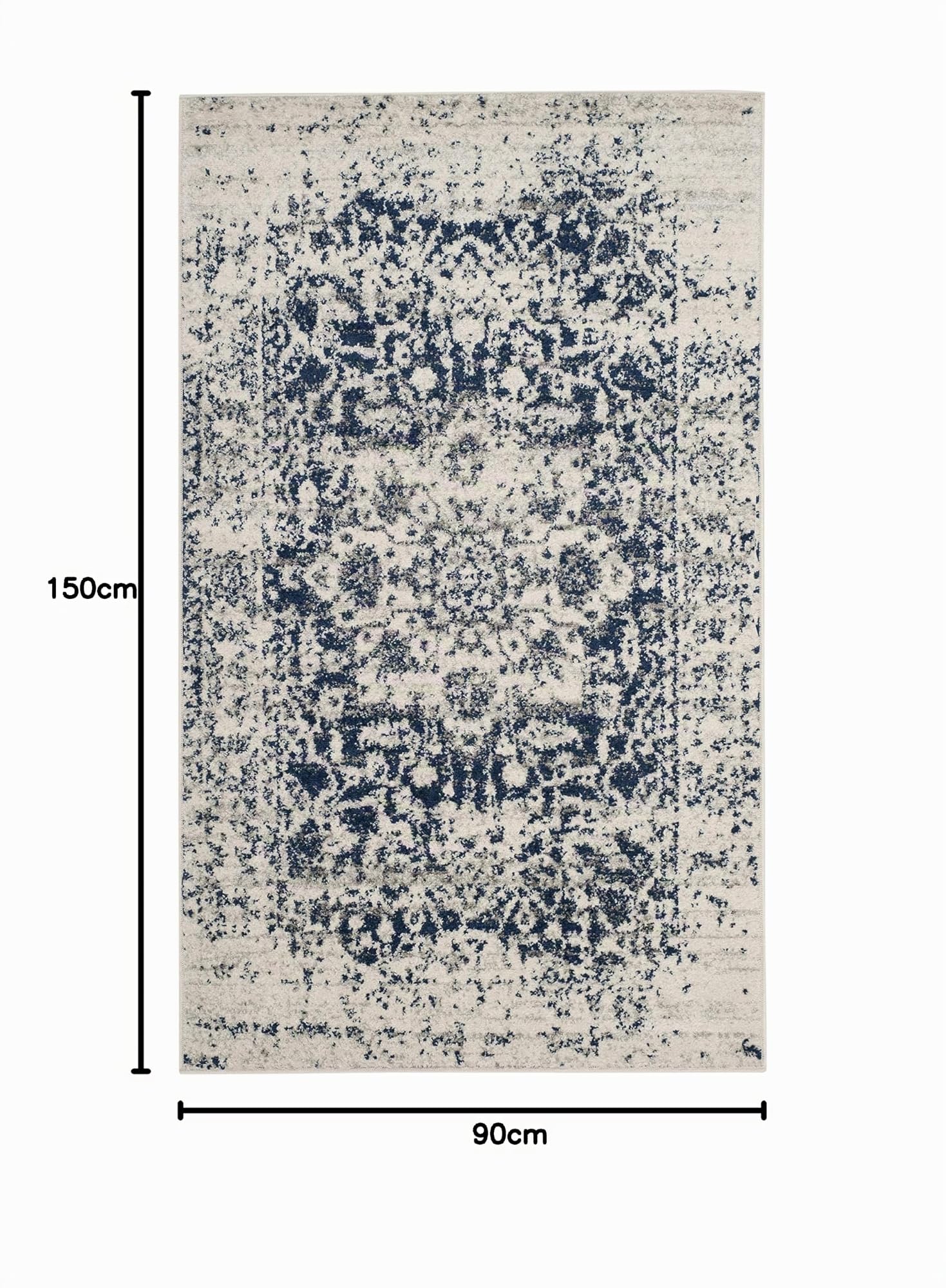 SAFAVIEH Tapis de Sol Vieilli pour Salon, Salle à manger, Chambre à coucher - Madison Collection, Tapis à poil court, Crème et Marine, 91 X 152 cm