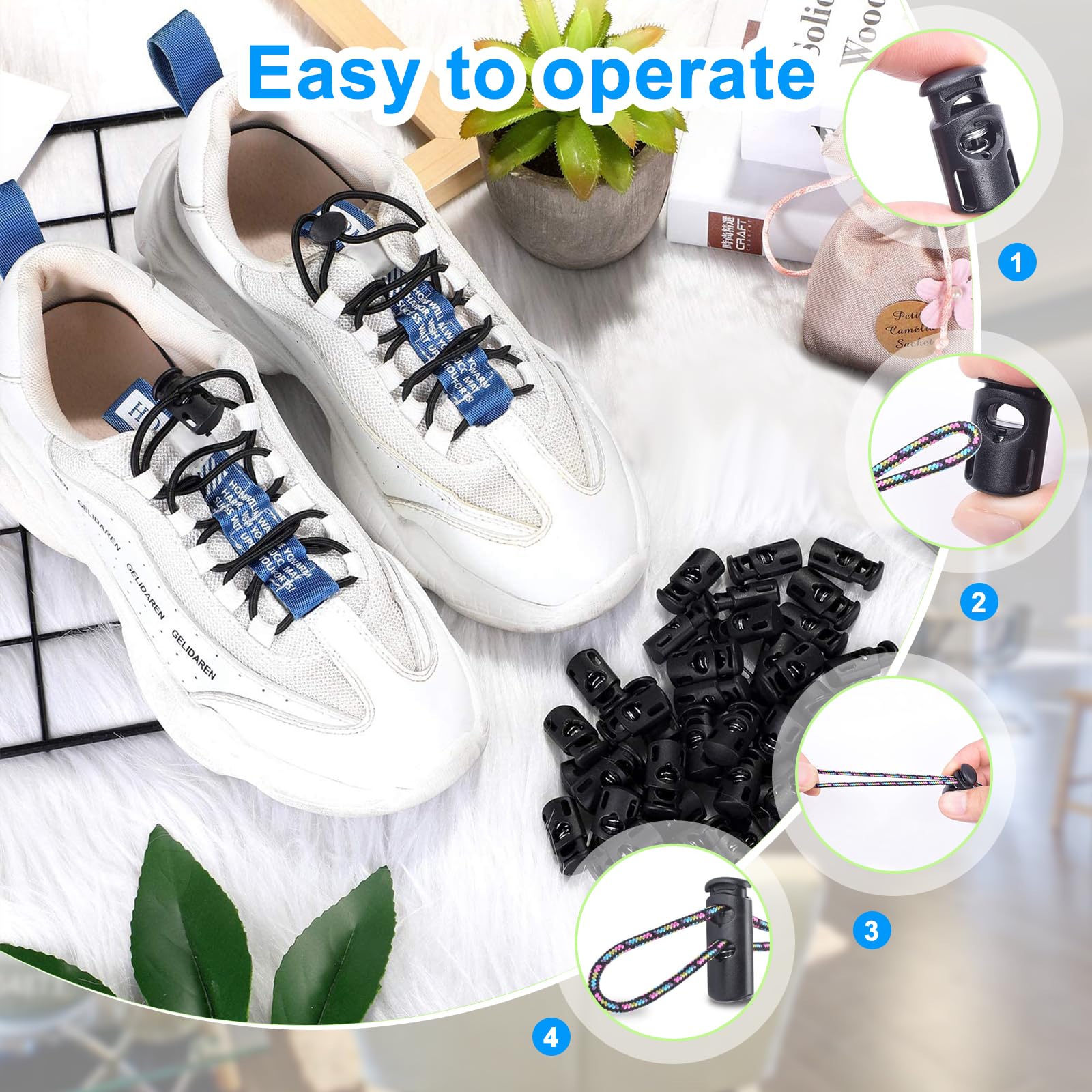 168 Fermacorda Elastici Nero - Regolatori Lacci Per Zaini, Abbigliamento E Scarpe