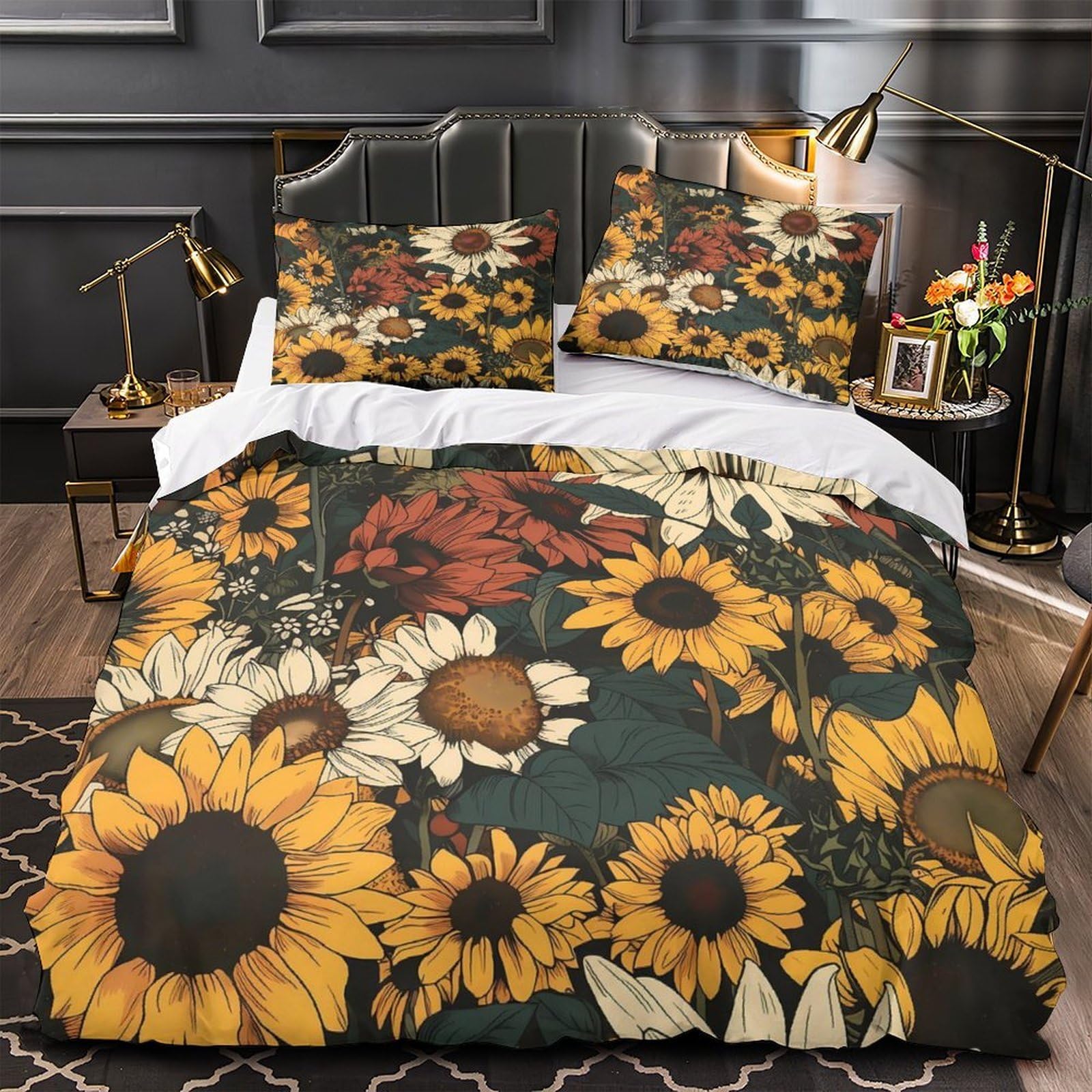 Housse de Couette Tournesol Hypoallergique Parure Lit Anti-Plis