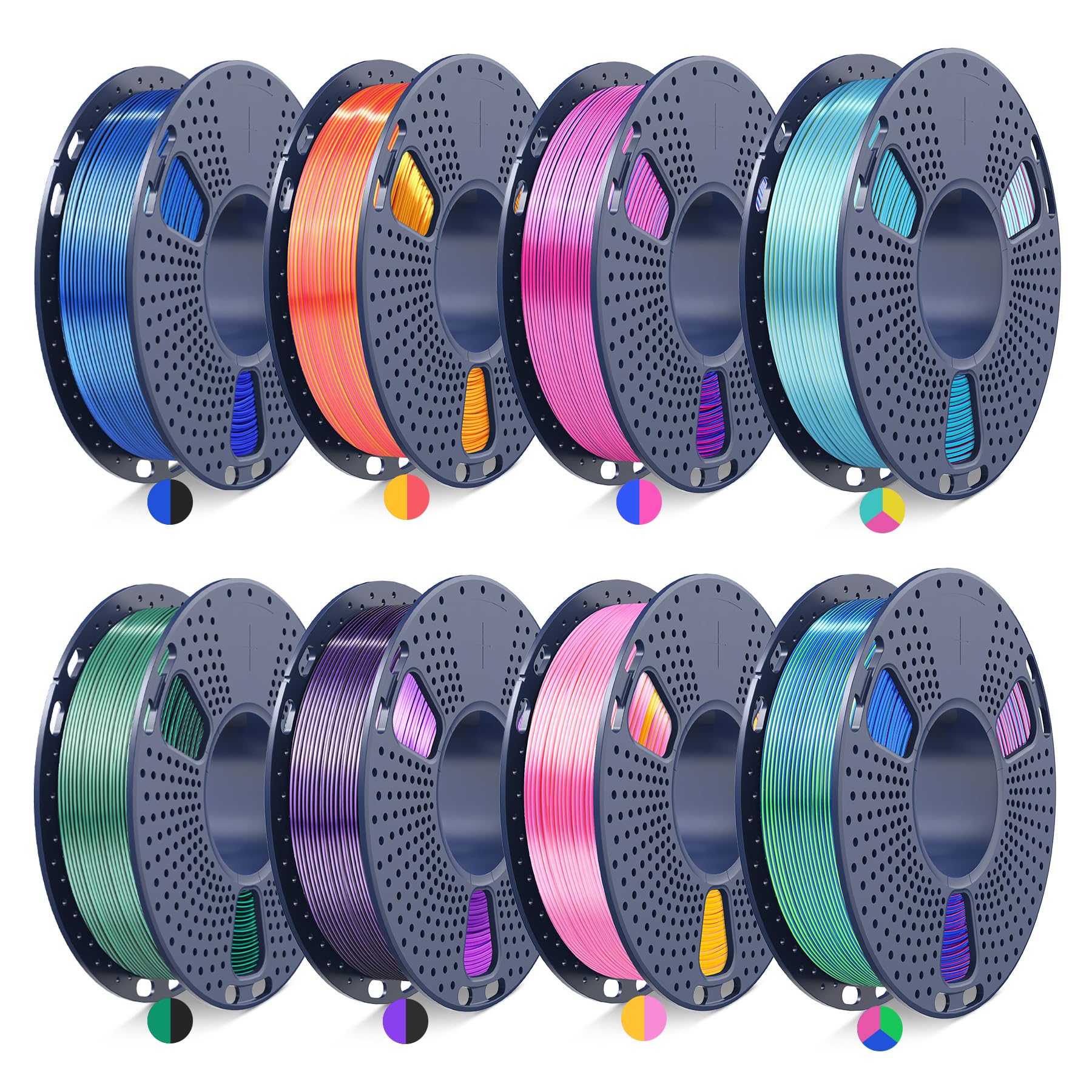 JAYO Silk PLA Dual &amp; Tri Color 3D Printer Filament Bundle, 250g, 8-Pack