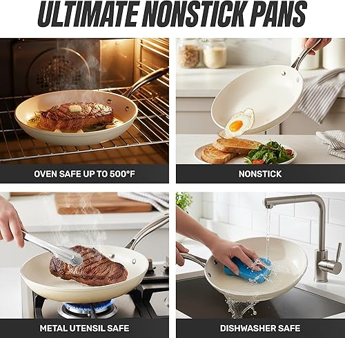 Miniatura 2 de Gotham Steel - Juego de 20 piezas de ollas y sartenes antiadherentes de cerámica con sartén para freír profunda y juego de 6 piezas de cuchillos,