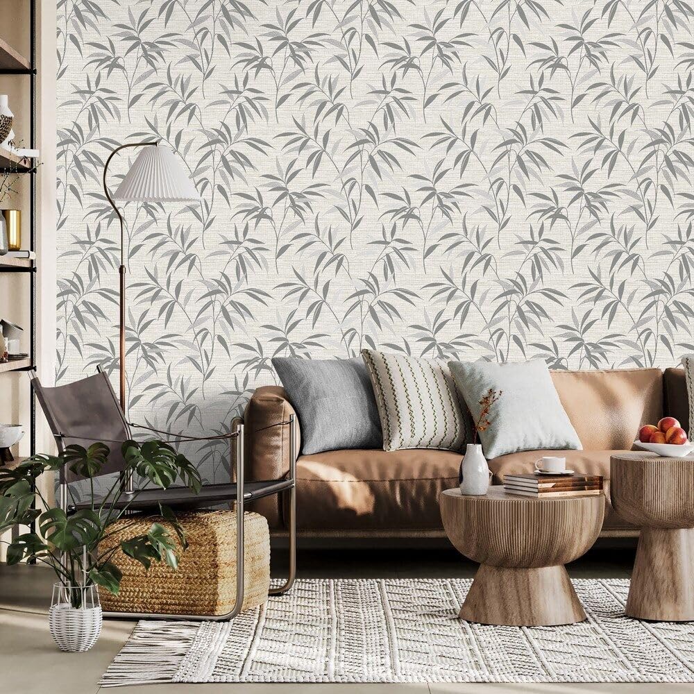 Crown Luxe - Fusion Weave Metallic Wallpaper (Fusion Leaf Soft Grey)