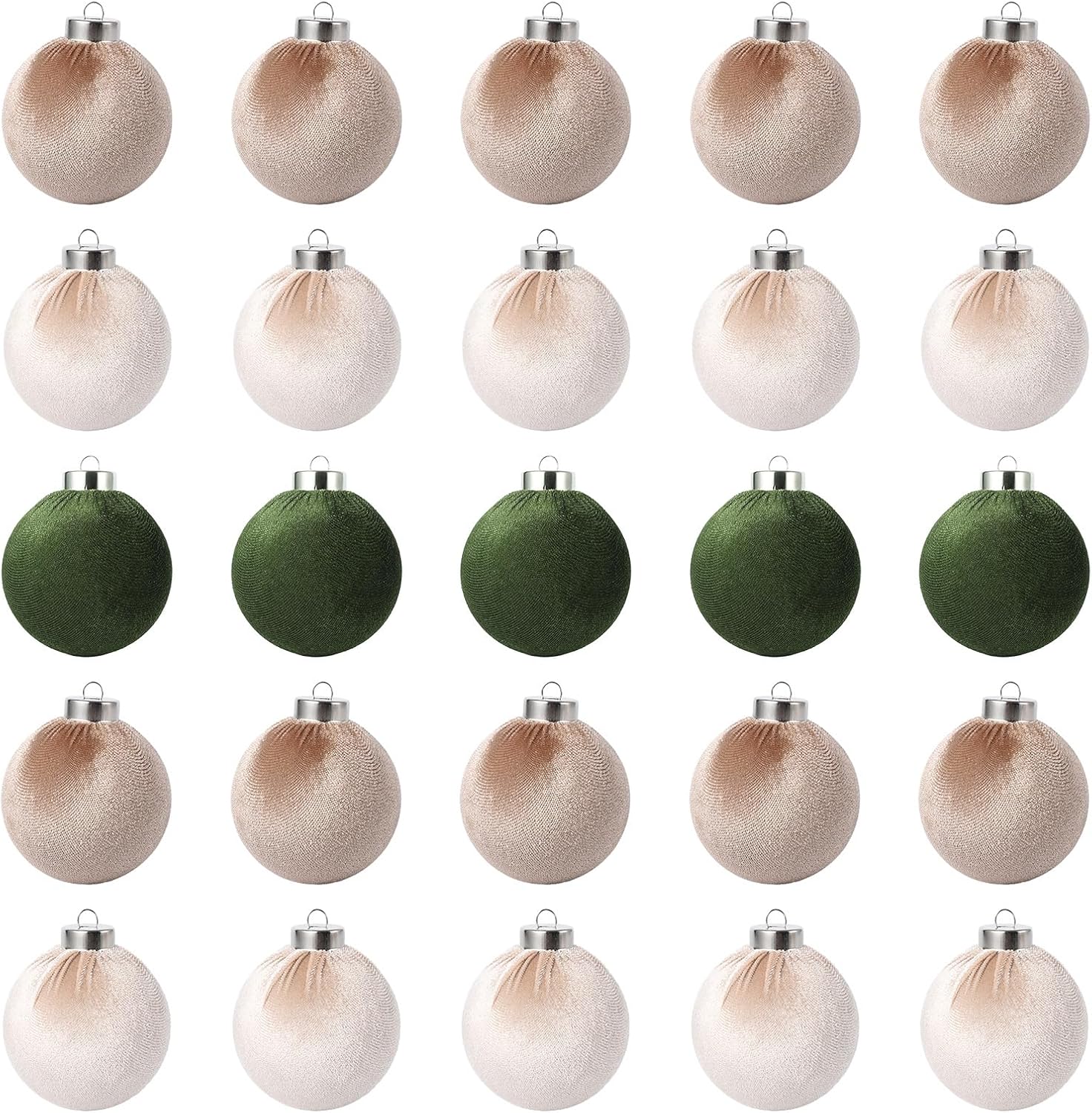 25 Pack Christmas Ball Ornaments, 3.15 Inch (8 cm) Flocked Plastic Balls Xmas Hanging Decorations for Xmas Tree Home Holiday Party Christmas Ornaments, Green Brown