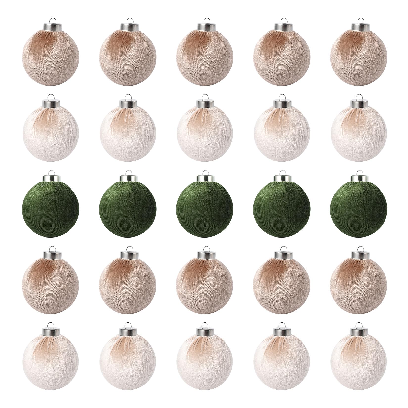 8cm Flocked Plastic Ornament Balls, 25 Pcs Green Brown Xmas Hanging Decorations for Holiday Celebration