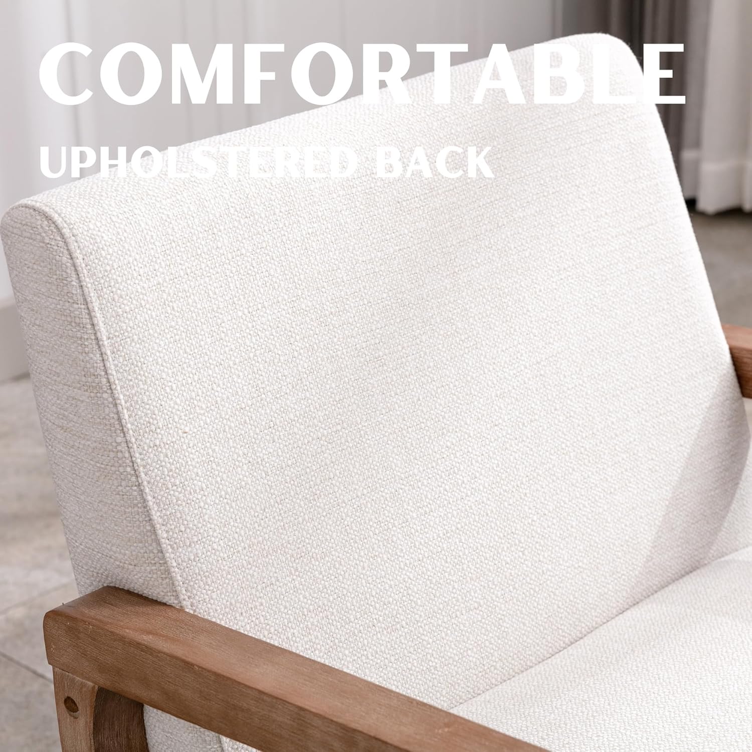 Mid Century Modern Accent Chairs Set of 2 Linen Upholstered Armchairs Comfy Living Room Chairs Single Fabric Lounge Chairs Reading Chairs with Natural Solid Wood Frame, Beige