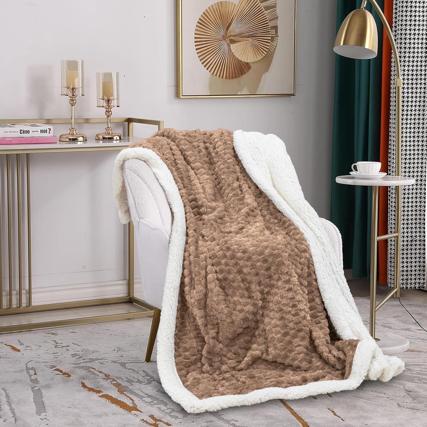 Soft Fleece Sherpa Throw Blanket, 60x80 Inches Stylish Jacquard Throw Blanket for Couch, Warm