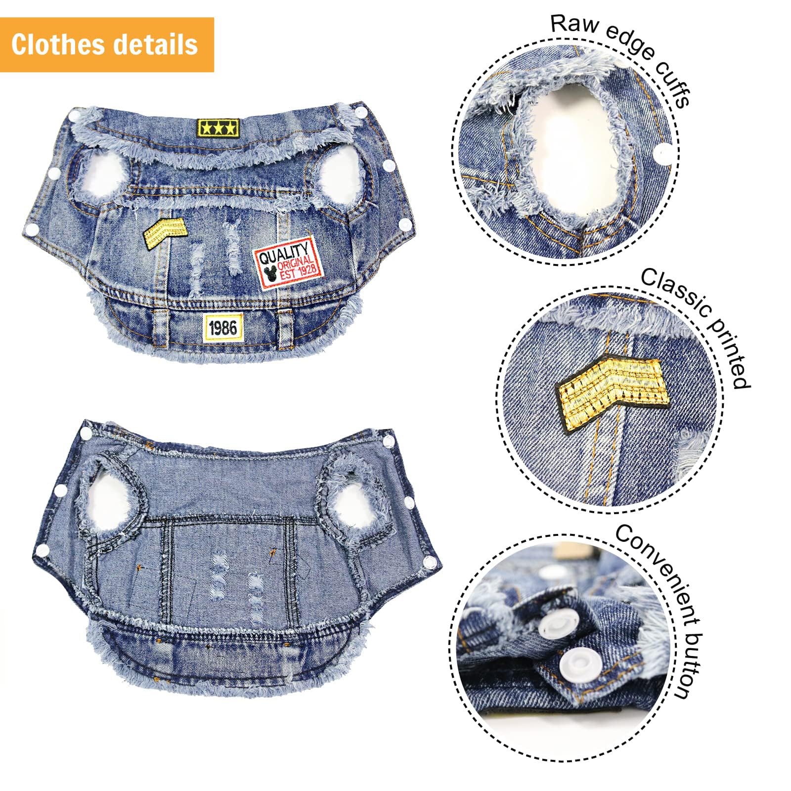 SILD Denim-Jumpsuit Für Hunde – Jeans-Overall Mit Kapuze, Blau, Für Kleine & Mittelgroße Hunde | Vintage-Look