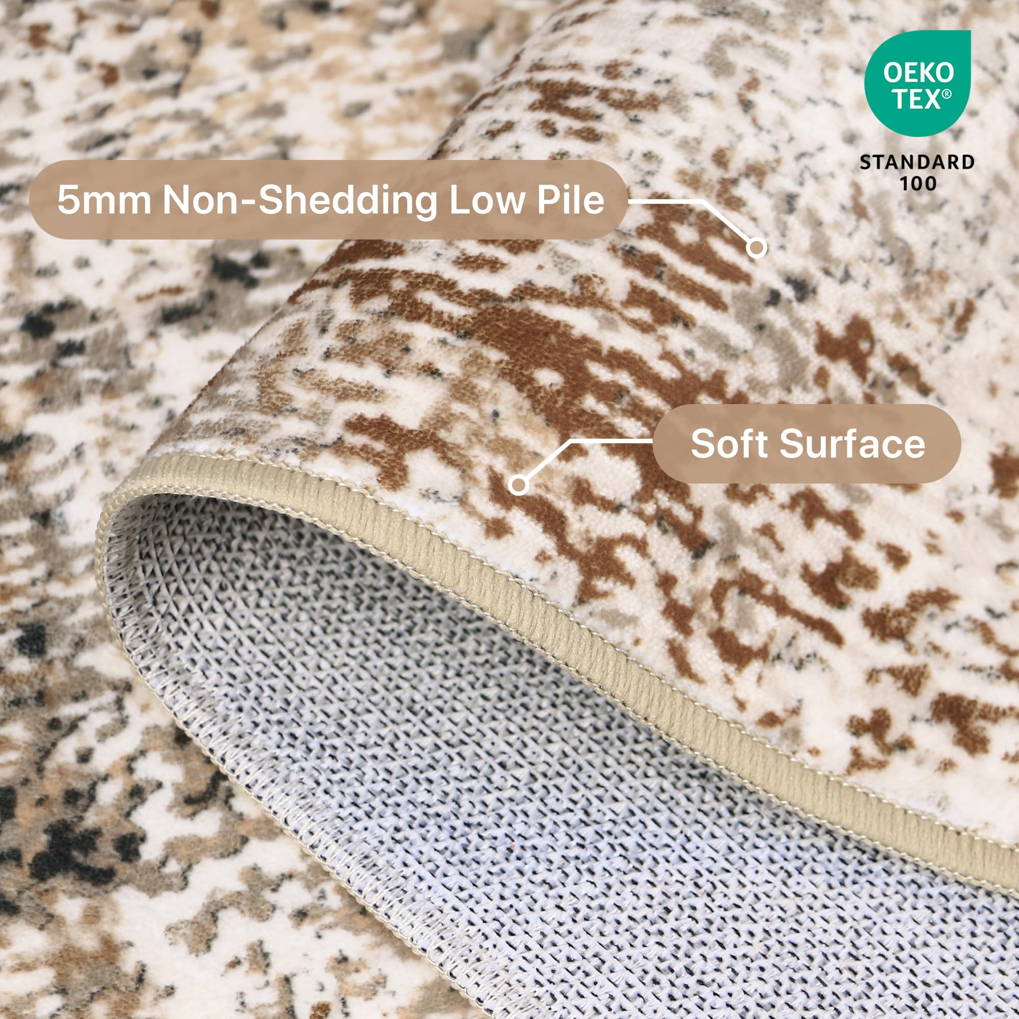 BEIMO Tappeto Salotto Pelo Corto, Moderno Tappeto Camera Da Letto, Tappeti Antiscivolo Lavabile, Tappeti Astratto per Cameretta, Soggiorno, Sala, Scendiletto, Tortora, 120x170cm