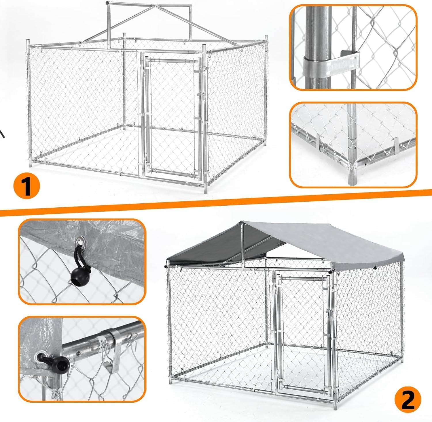 6.6 ×6.6×5.6FT Dog House,Outdoor Dog Kennel for Large Dog,Heavy Duty Galvanized Steel Dog Enclosure with Waterproof Cover/Safe Lock for Rabbits Chicken Cat
