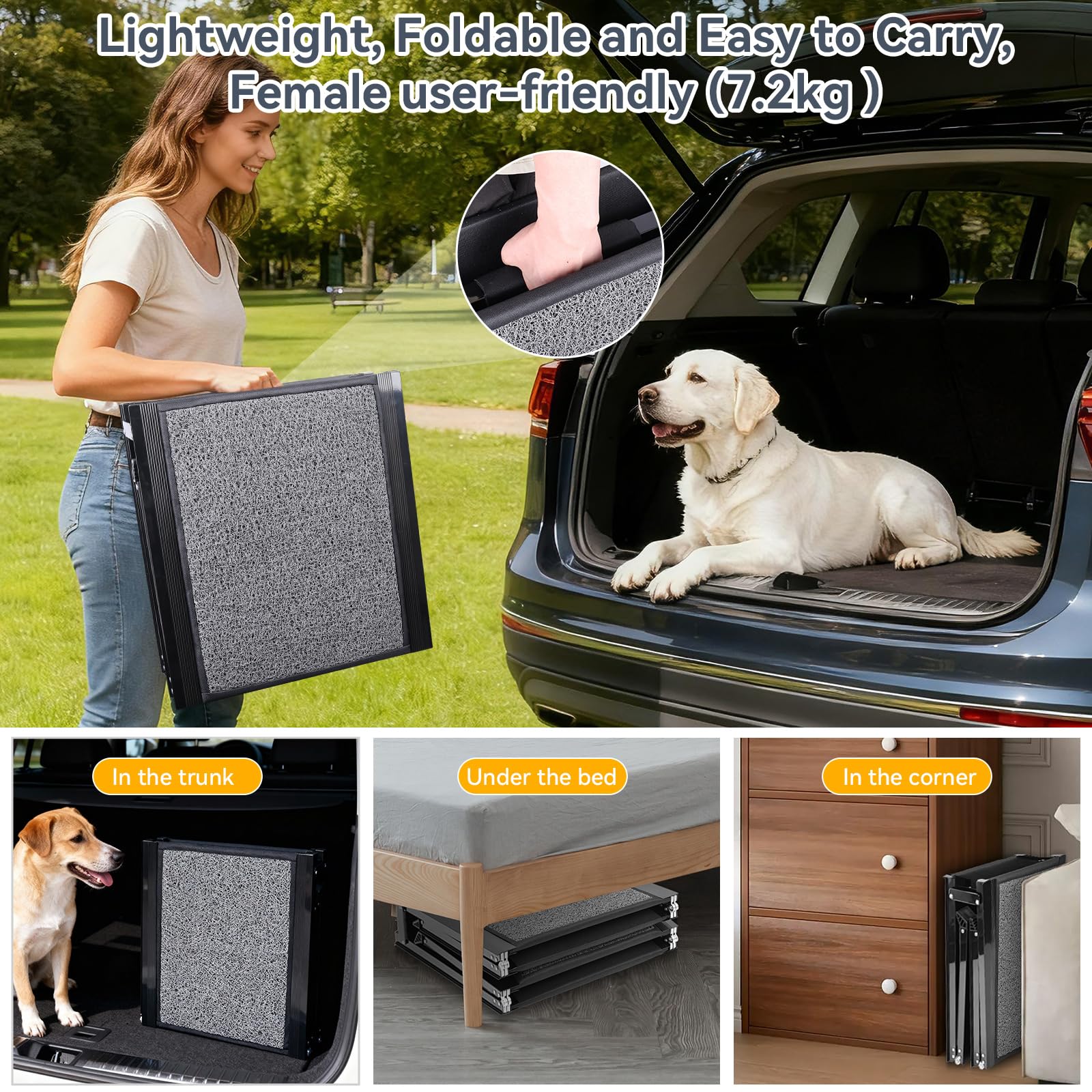 Rampe pour Chien Voiture - 170×44 cm Pliable Capacité 70KG Antidérapante Escalier Rampe D'accès Voiture pour Chiens pour Animaux, Utilisation Intérieure et Extérieure, Rampe Chien Lit Canapé