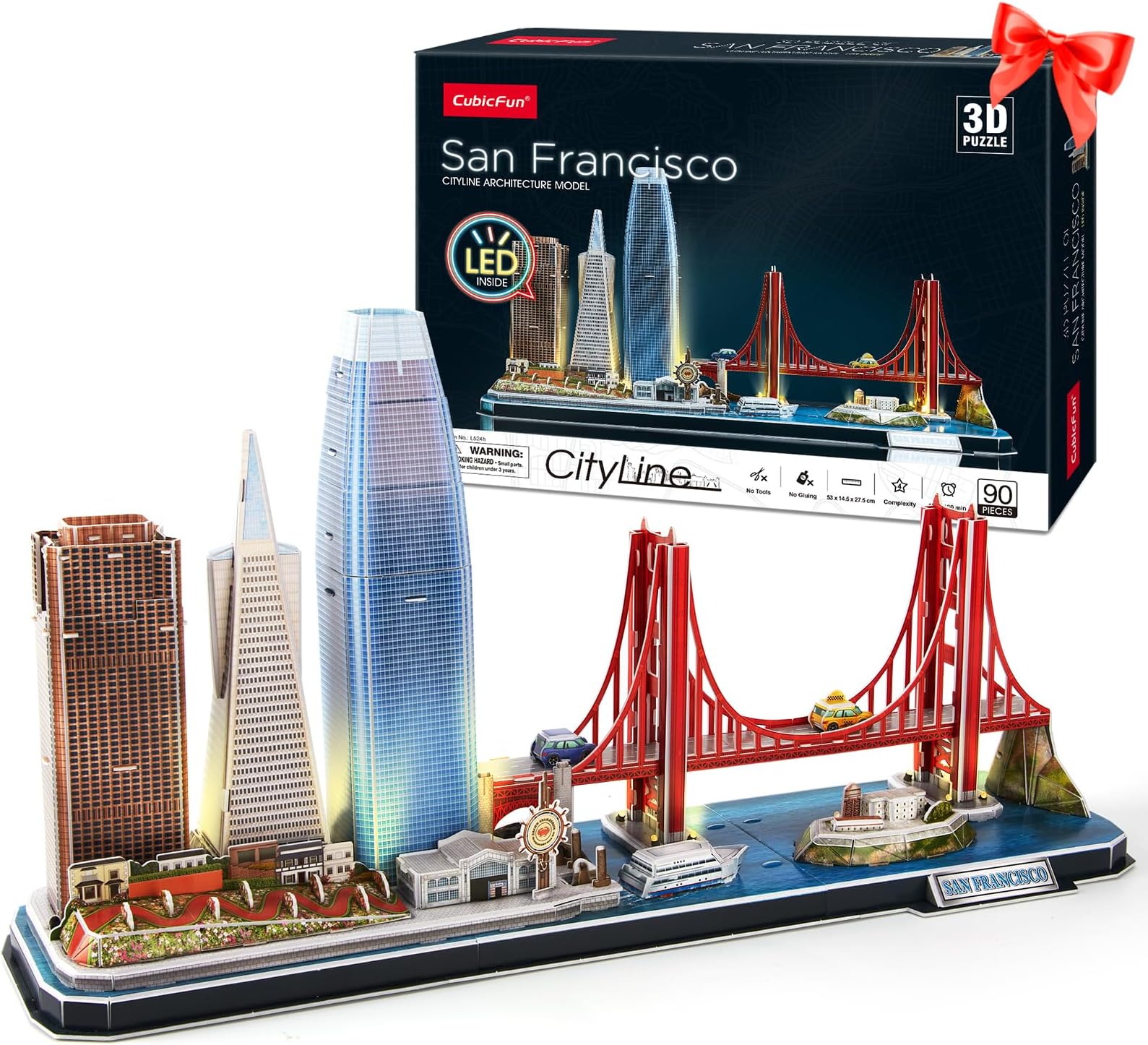 3D Puzzles for Kids Adults LED San Francisco City Architecture Model, Golden Gate Bridge, 555 California Street and Other SF Landmarks Jigsaw Puzzles Birthday Gifts for Boys Girls Her Him