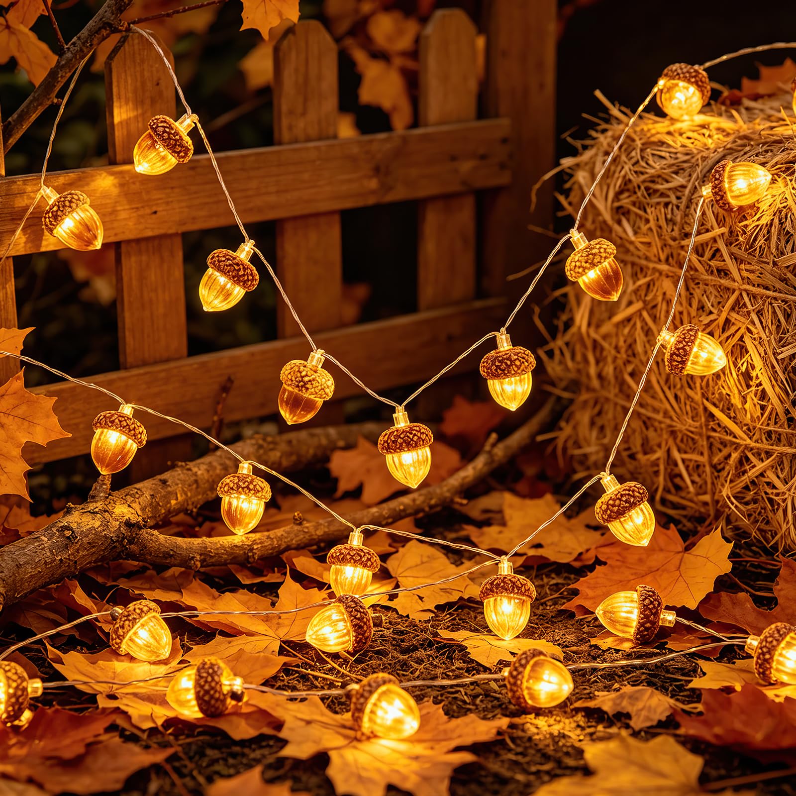 Lzahuam Autumn Lights, Autumn Acorn Fairy String Lights, 3 M/30 Pcs Led Autumnal Decorations String Light Battery Operated for Thanksgiving Christmas Tree Halloween Autumnal Decor