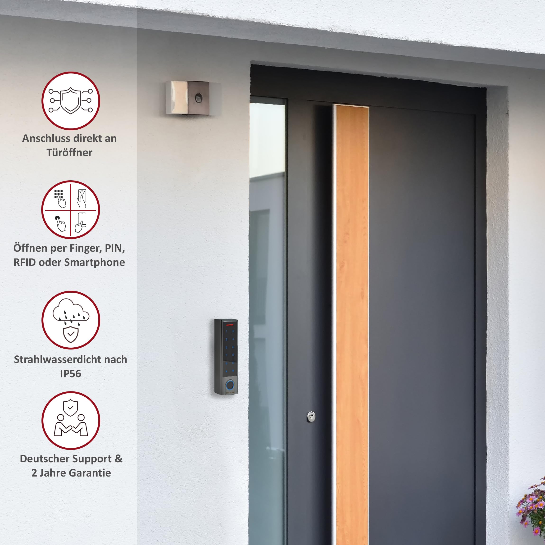 Smart Home Codeschloss mit Fingerprint, Fingerabdruck in Schwarz | RFID und PIN möglich | verwaltbar mit APP | wasserdicht und stromsparend | einfache Installation