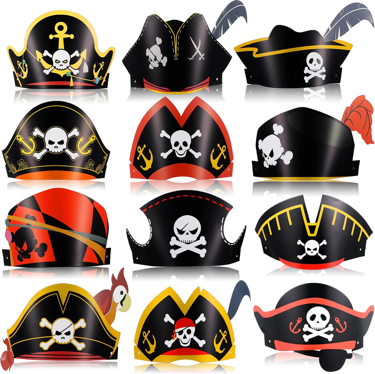 Funtery 48 Pcs Halloween Pirate Hat Pirate Party Accessories Kids Paper Pirate Costume Cap for Caribbean Cosplay