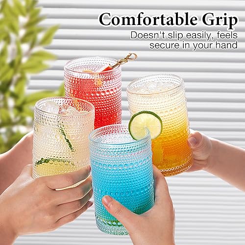 Miniatura 4 de Hobnail - Juego de 8 vasos de vidrio transparente de 15 onzas y 4 vasos de cóctel de 12 onzas, juego de cristalería vintage en relieve para whisky,