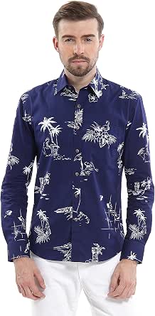 Hawaii Hangover Men's Flamingo In Love Hawaiian Long Sleeve Shirt – White, 100% Cotton Aloha Shirt