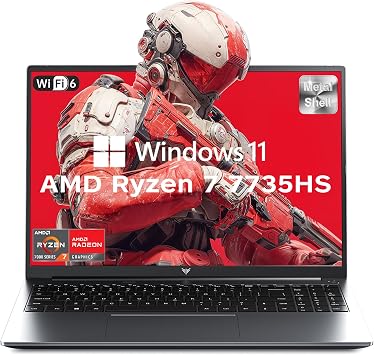 KAIGERR 2025 Gaming Laptop AMD Ryzen 7 7735HS 8C/16T up to 4.75GHz 16GB DDR5 512GB NVMe SSD Laptop Up to 4TB 16" FHD Display WiFi 6 Backlit KB Type-C Dual Fan