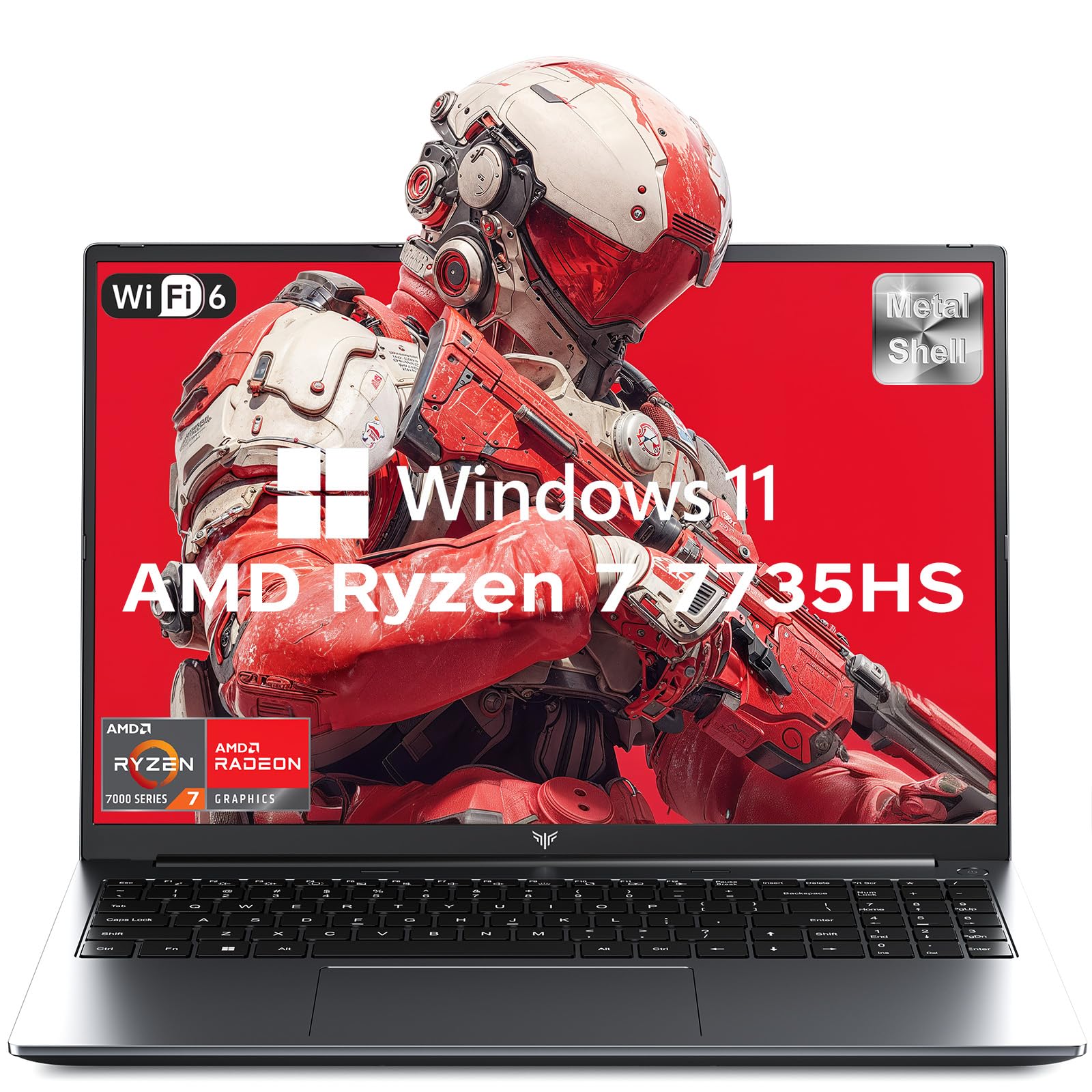 2025 Gaming Laptop, Laptop with AMD Ryzen 7 7735HS (8C/16T, Up to 4.75GHz), 16GB DDR5 512GB NVMe SSD Laptop Computer, Up to 4TB, 16-inch FHD Display, WiFi 6, Backlit KB, Type-C, Dual Fans