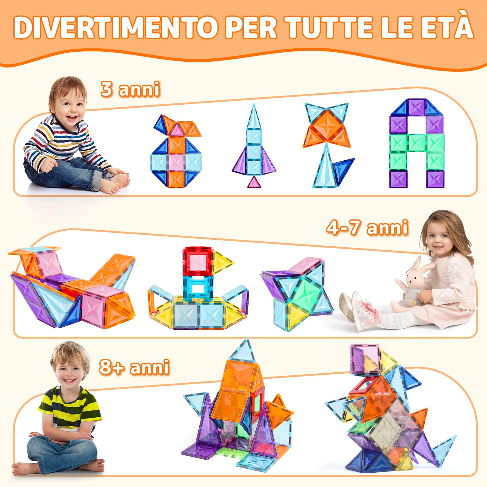 Blocchi Magnetici da Costruzione, set da 60 pezzi di Tessere Magnetiche da Costruzione, Giocattoli Costruzioni Magnetici, Regalo di Compleanno Natale per Bambini e Bambine dai 3 Anni in Su