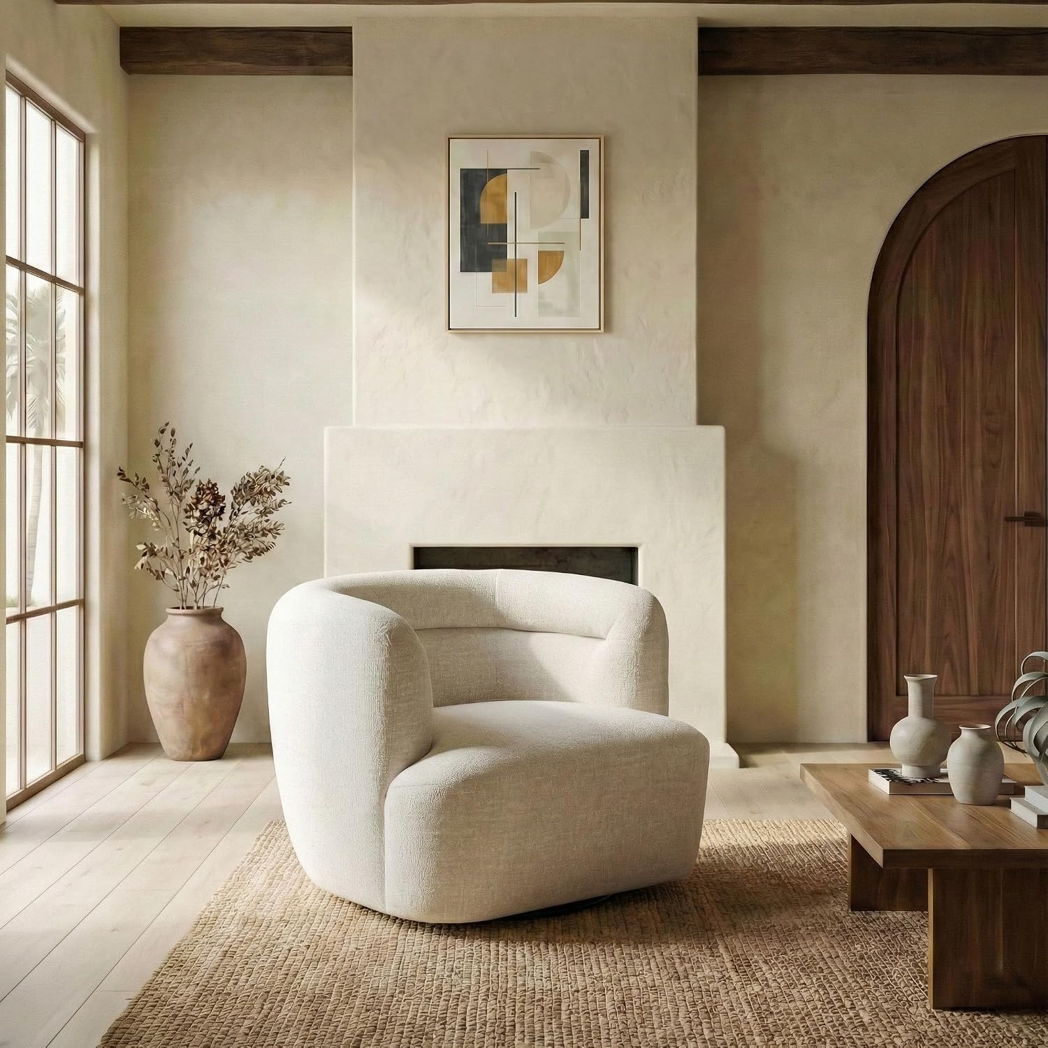 SAFAVIEH Couture - Joangela Barrel Back Swivel Accent Chair - Taupe Chenille - Fully Assembled, Solid Wood - Ideal for Living Room, Bedroom, 35" W x 32.8" D x 28.5" H (SFV4887A)