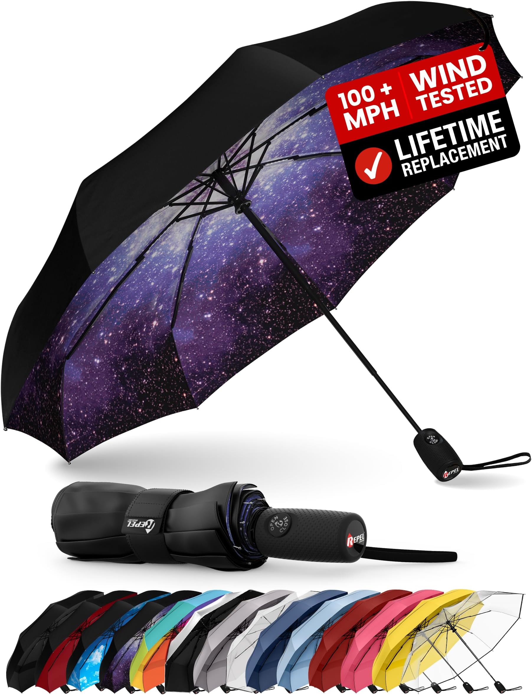 Repel Windproof Travel Umbrella - Compact & Withstands Winds up to 100MPH, Strongest Premium Auto Folding Umbrella for Rain and Sun - Durable, Light & Portable for Women & Men, Fits Backpack & Cars