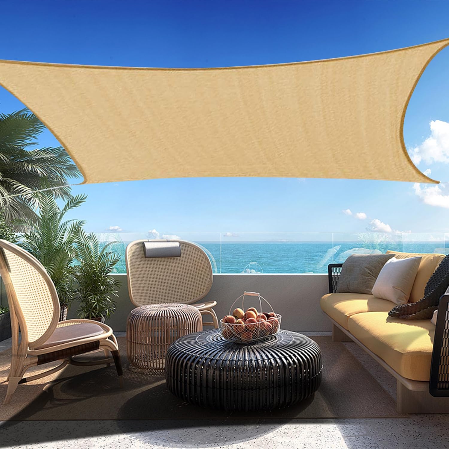 Custom Size 9' x 23' Sand Beige Rectangle Sun Shade Sail SSP1620 Canopy Durable Fabric UV Block Awning, We Make Custom Sizes