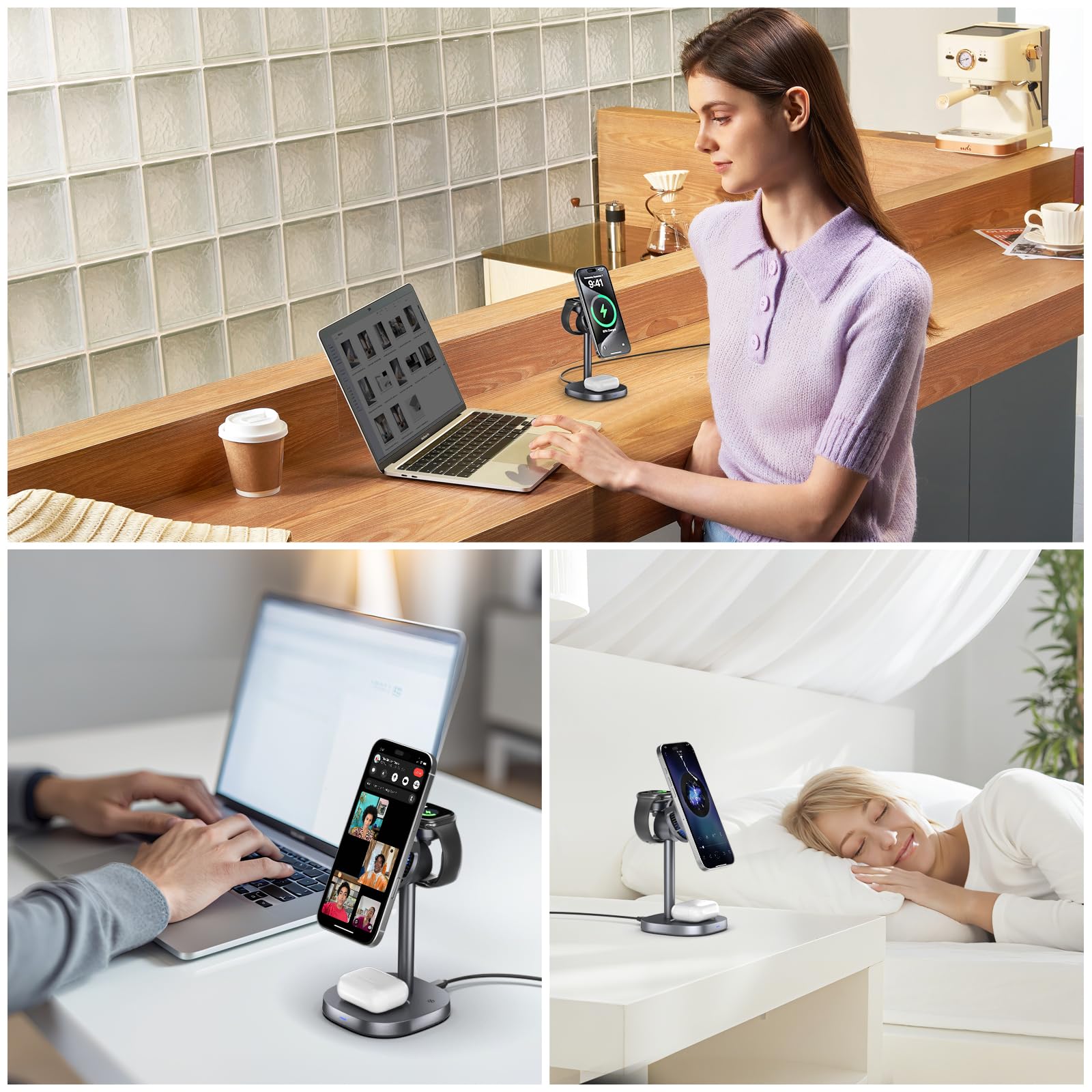 Stazione di ricarica wireless magnetica 3 in 1 con ventola di raffreddamento, caricabatterie rapido Qi2 da 15 W, supporto per caricabatterie wireless compatibile con iPhone 16/15/14/13/12
