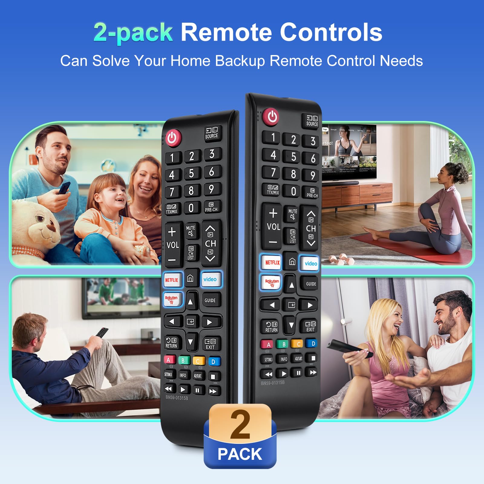 Universale per Samung-TV-Remote-Control-Sostituzione, Compatibile con Tutti i Modelli Samung Smart TV (confezione da 2)