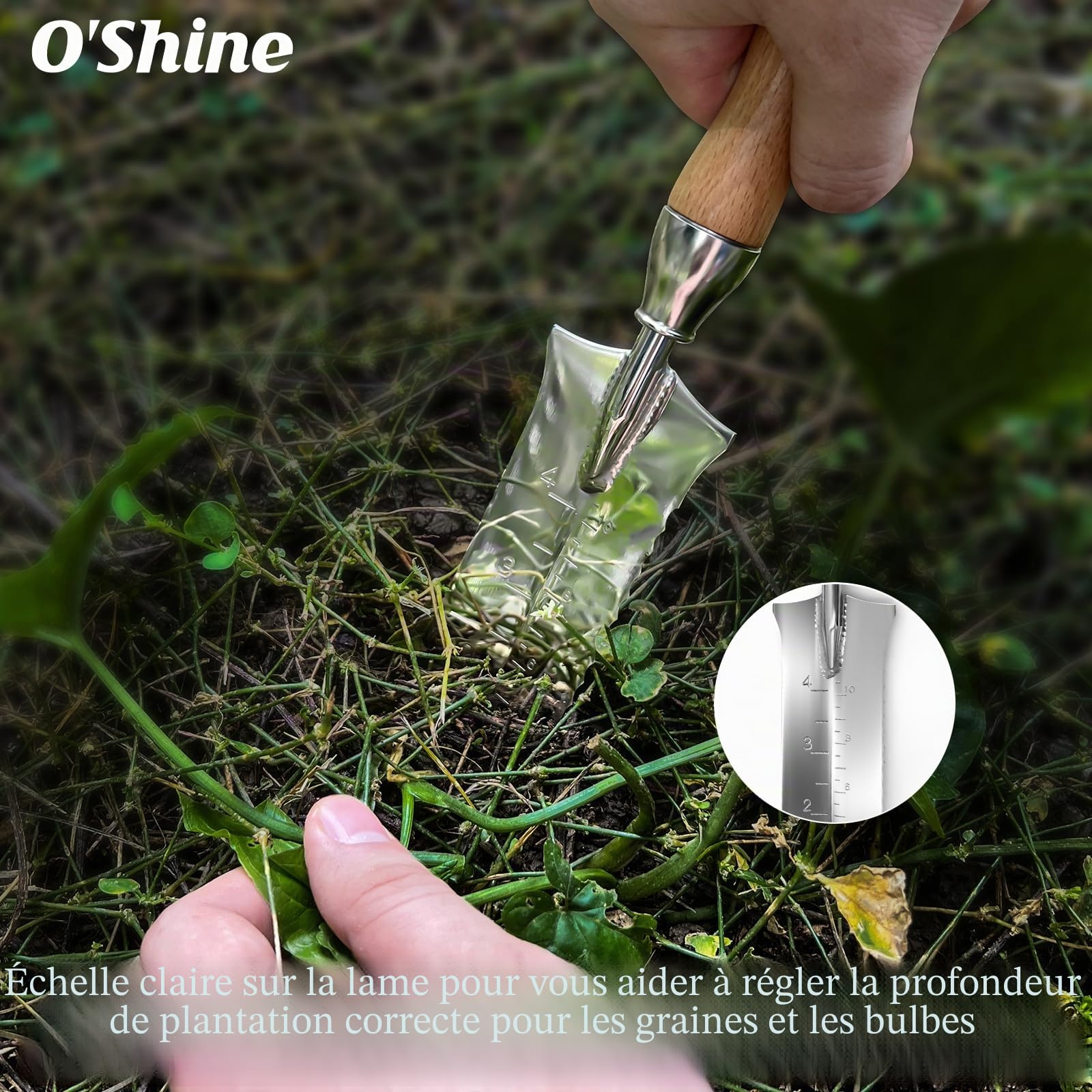 O'Shine Couteau de jardin japonais Hori Hori de 14 cm, petit couteau de sol en acier inoxydable pour planter et transplanter, outil de jardinage de qualité supérieure avec gaine, joli cadeau de jardin