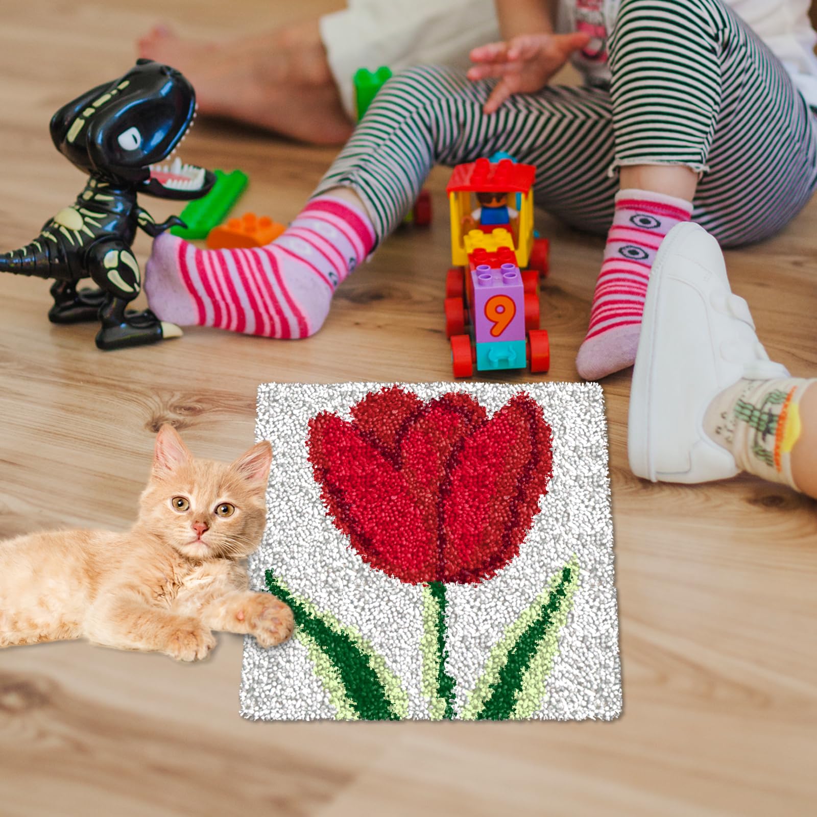 YP Kit de alfombra de gancho de pestillo de rosa para principiantes y adultos, alfombra de ganchillo de costura de 12 x 12 pulgadas, hermoso kit de manualidades de decoración del hogar, fácil de