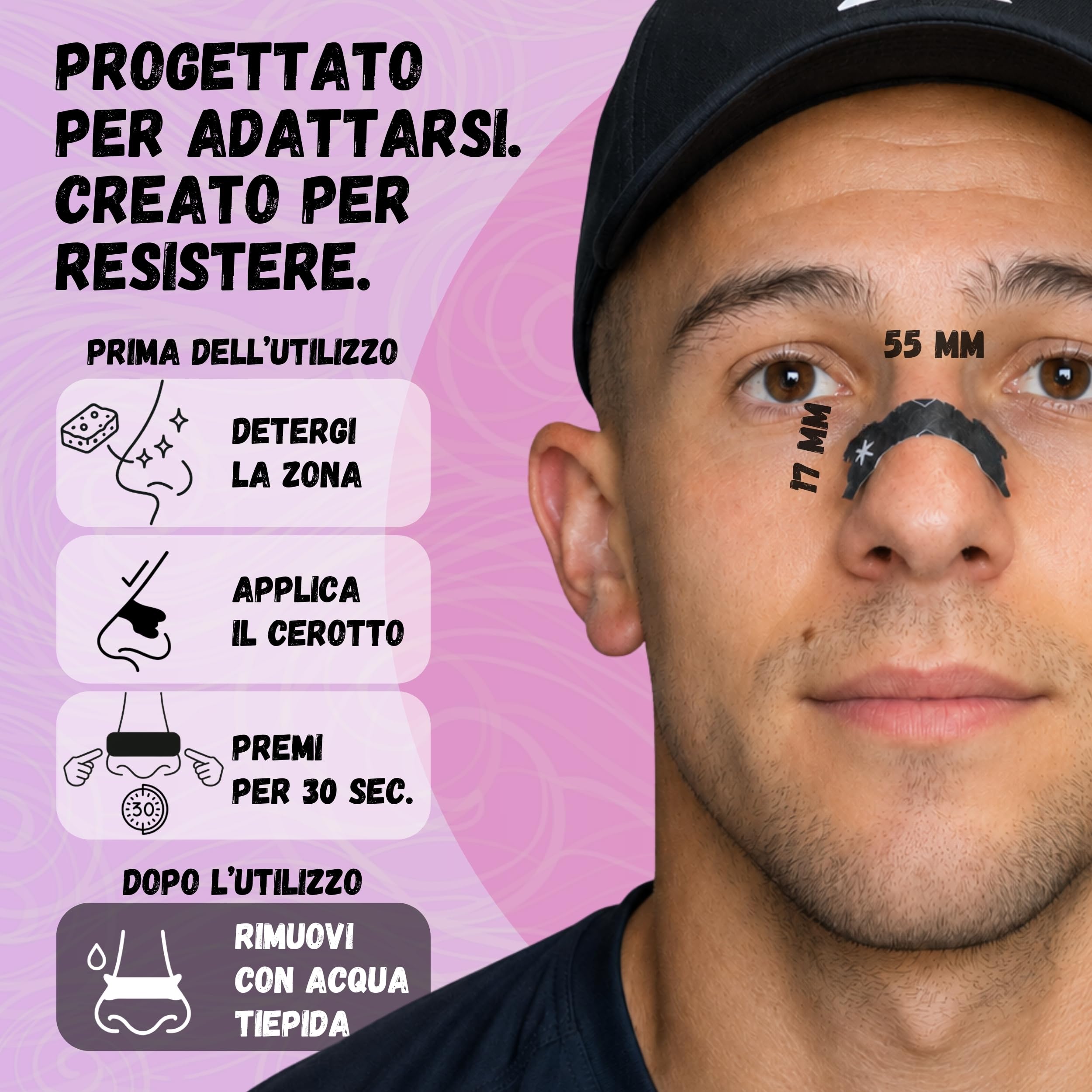 ORYA, 30 Cerotti Nasali Antirussamento e per lo Sport, Dilatatore Nasale per Respirare Meglio, Riduce il Russamento, Nero