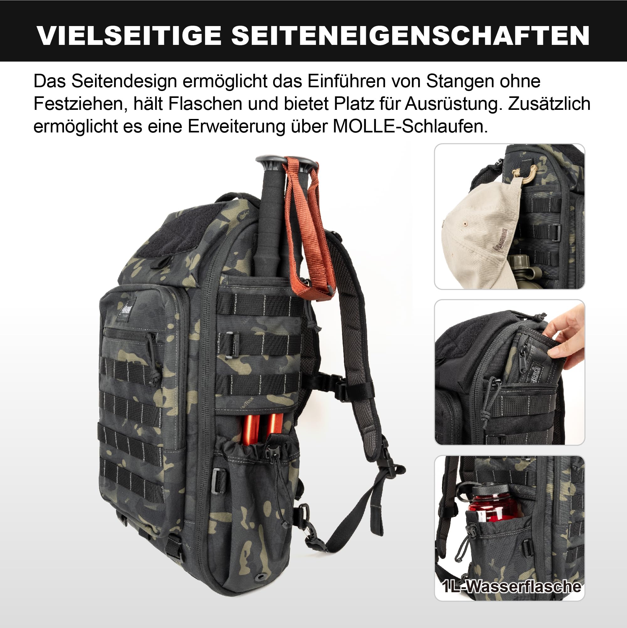Magforce Tactical Raider - Mochila militar Molle de 25 litros, ligera y compresible, nailon balístico, compartimento para portátil, mochila de senderismo al aire libre con muchos bolsillos y correa