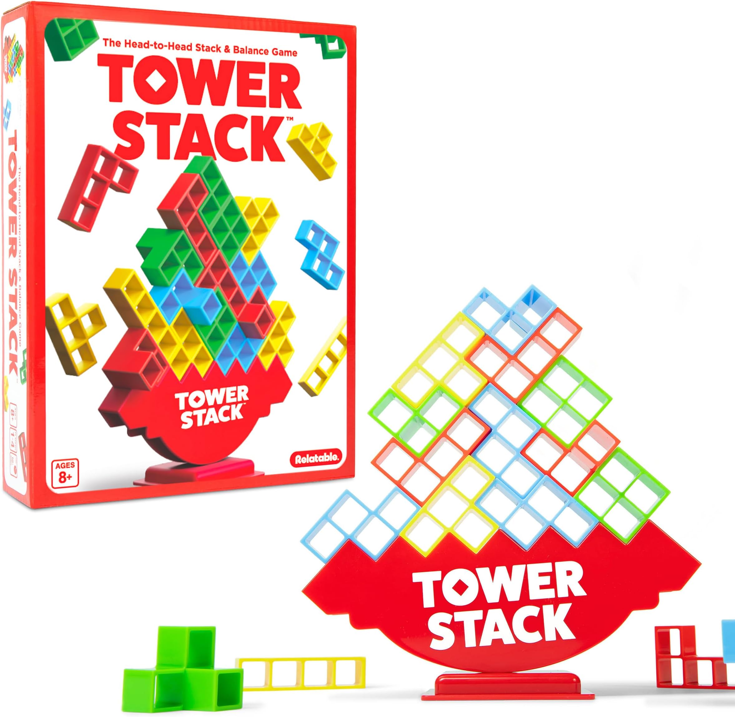 What Do You Meme? Tower Stack - Head to Head Stacking Challenge, Balancing Games for Kids and Adults 8+, Family Fun Games by Relatable & Games4two, For 1-4 Players, Gray