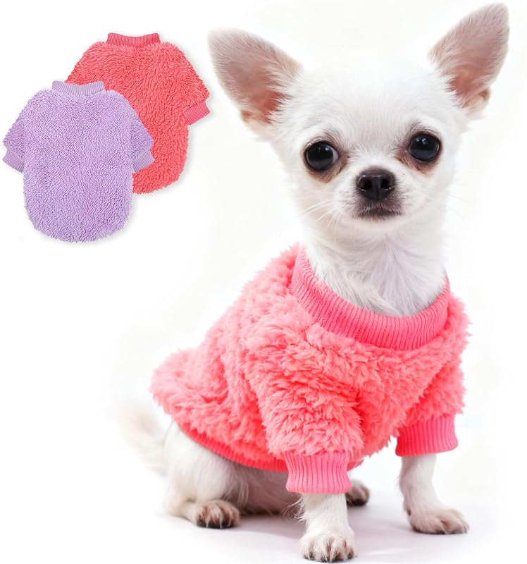 Suéter de lã de inverno para cães e gatos pequenos Generic, fleece de poliéster, Pink2 + Purple, tamanho Small, pacote com 2