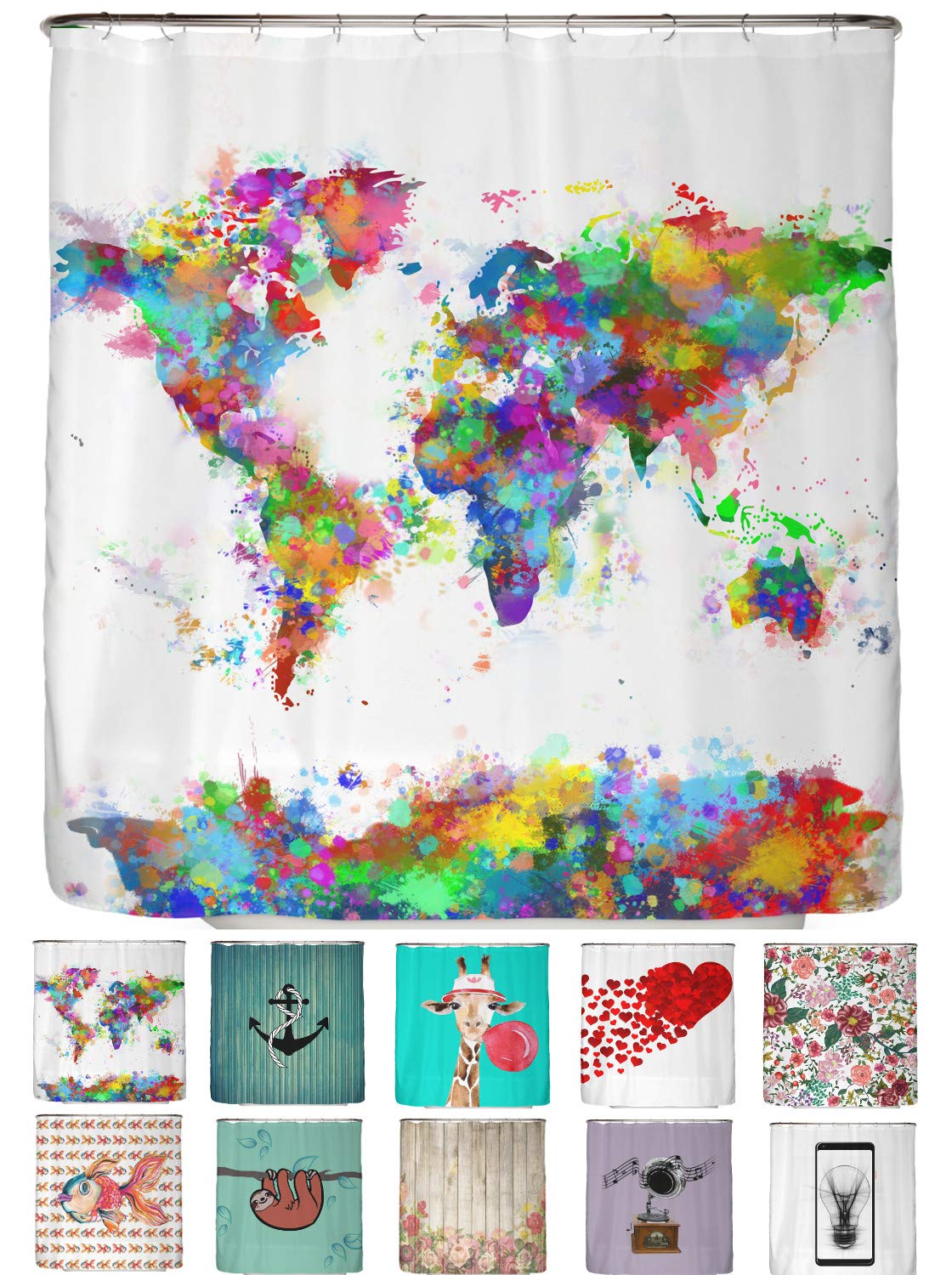 arteneur® - Cortina de Ducha 180x200 - Cortina de Baño Antimoho de Tela, Impermeable, Lavable y Opaco con Dobladillo Ponderado y Anillas (Mapa del Mundo)