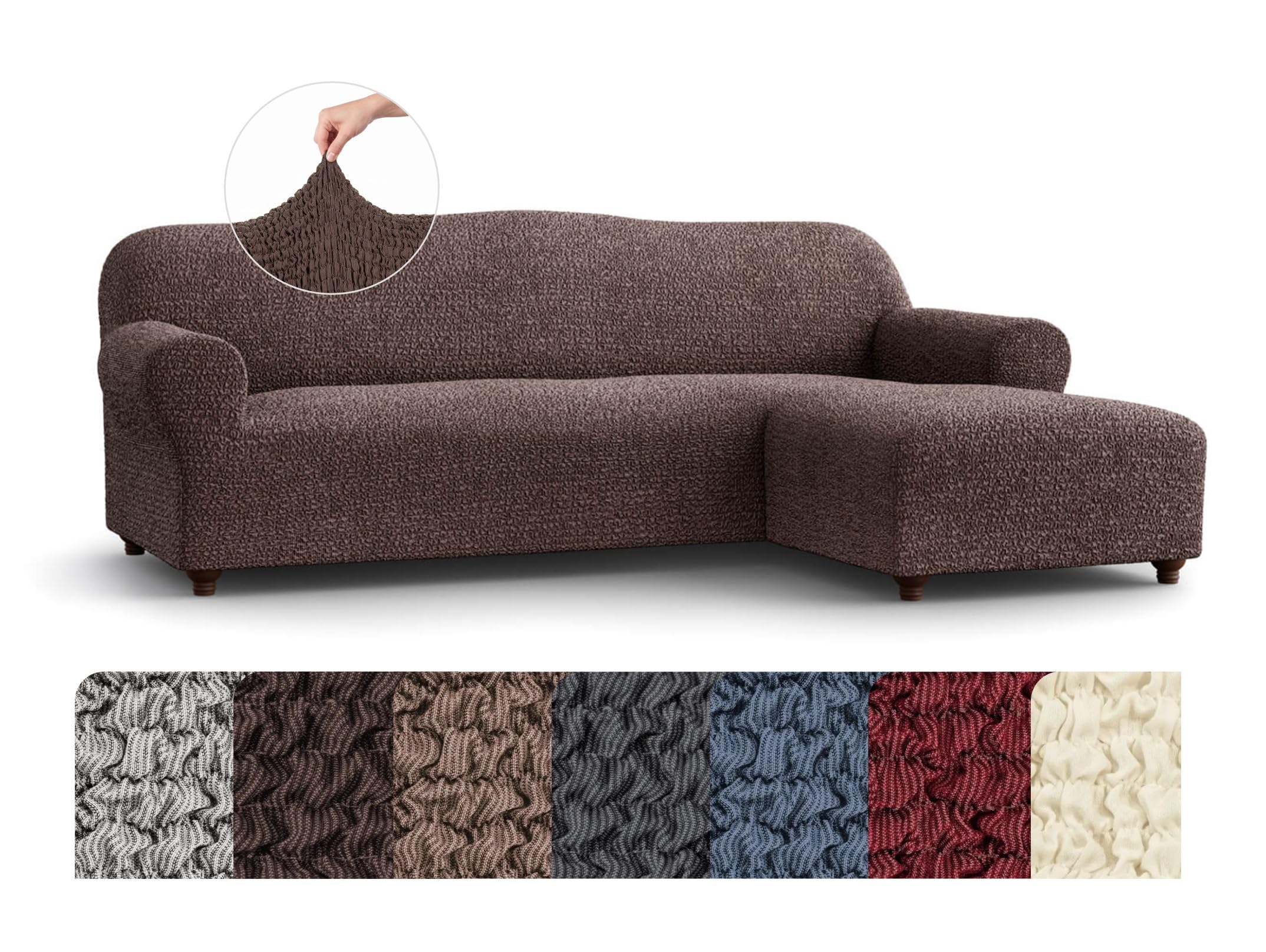 Mamma Mia Covers PAULATO BY GA.I.CO. Stretch Sectional Sofa Slipcover – 1-Piece L Shape Couch Cover – Machine Washable Bi-Elastic Furniture Protector – Brown (Right-Facing Chaise)